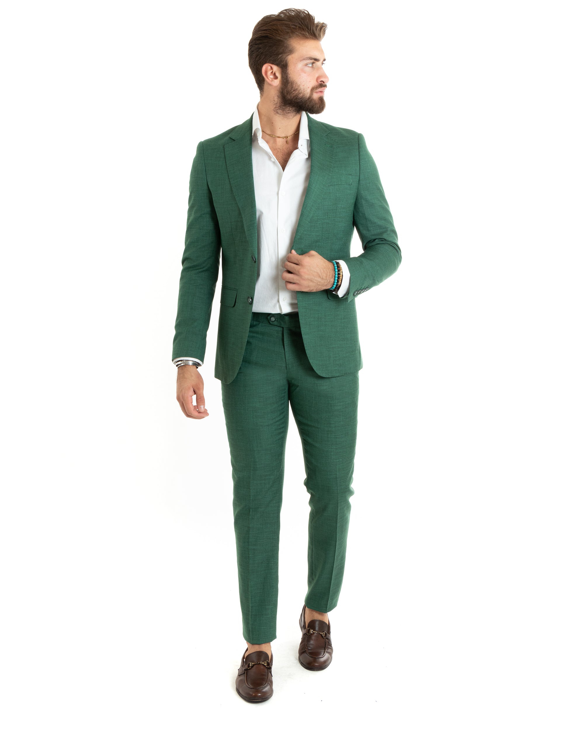 Abito Uomo Monopetto Vestito Completo Giacca Pantaloni Verde Elegante Casual GIOSAL-OU2427A