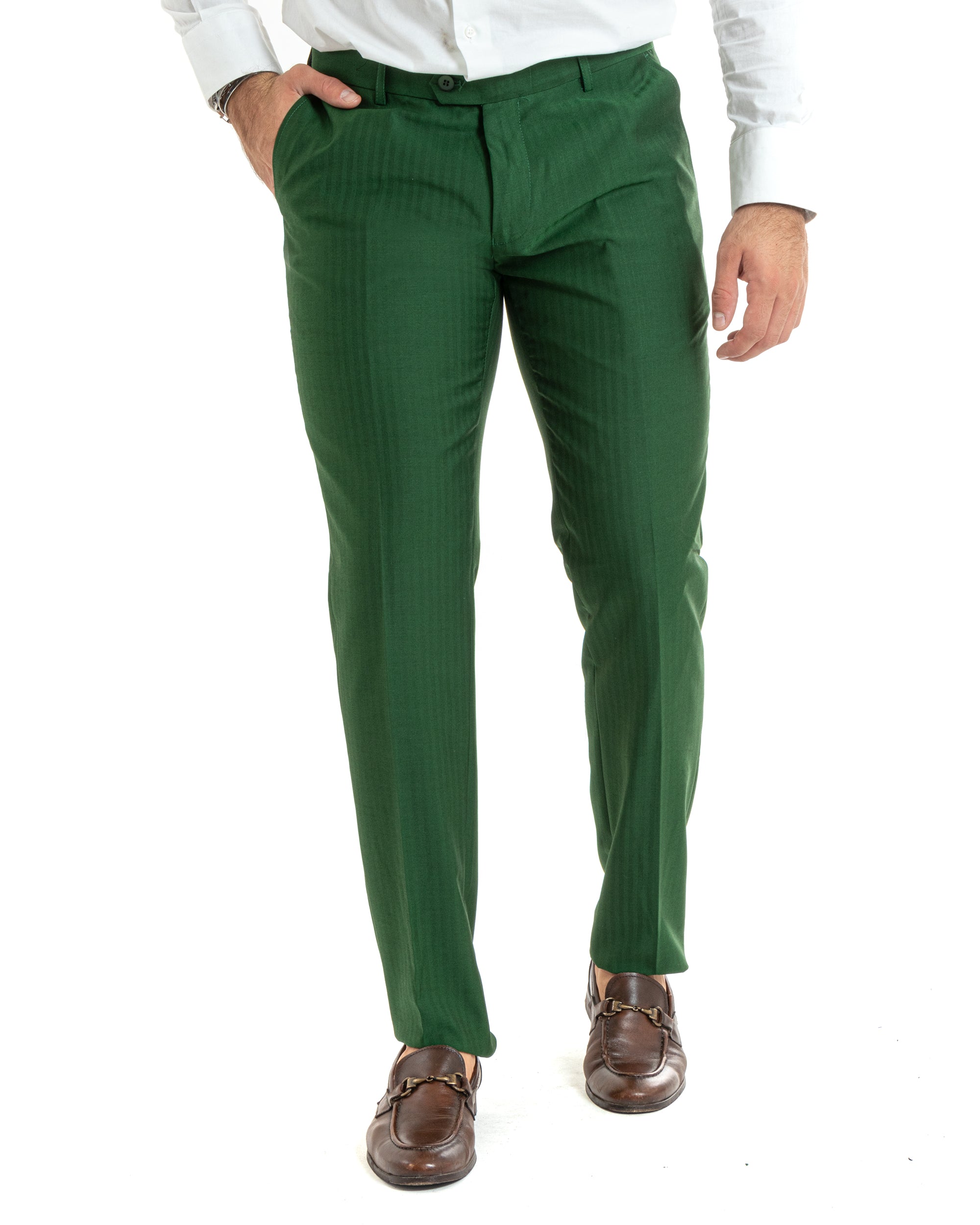 Abito Uomo Monopetto Vestito Gessato Solaro Completo Giacca Pantaloni Verde Elegante Casual GIOSAL-OU2429A