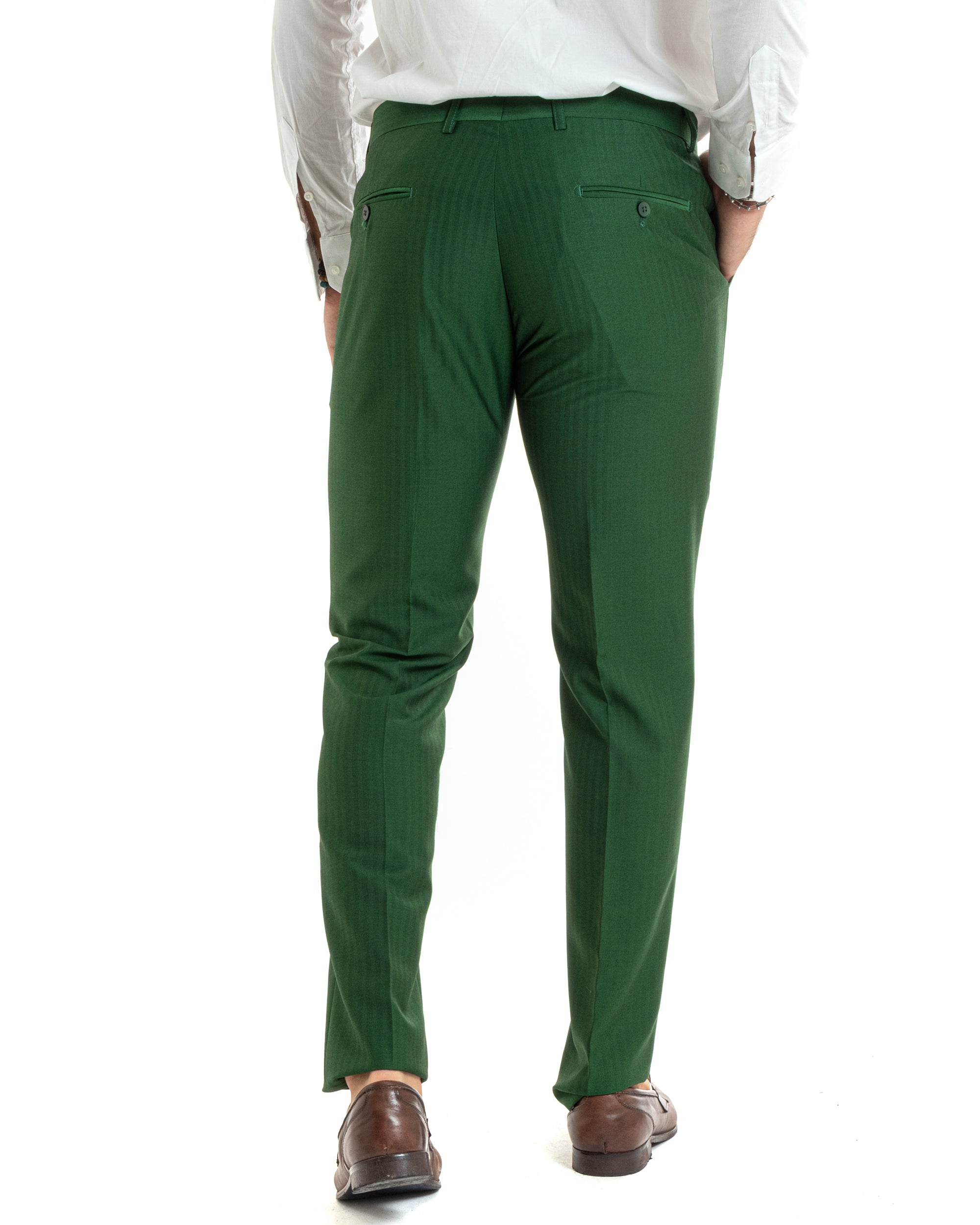 Abito Uomo Monopetto Vestito Gessato Solaro Completo Giacca Pantaloni Verde Elegante Casual GIOSAL-OU2429A