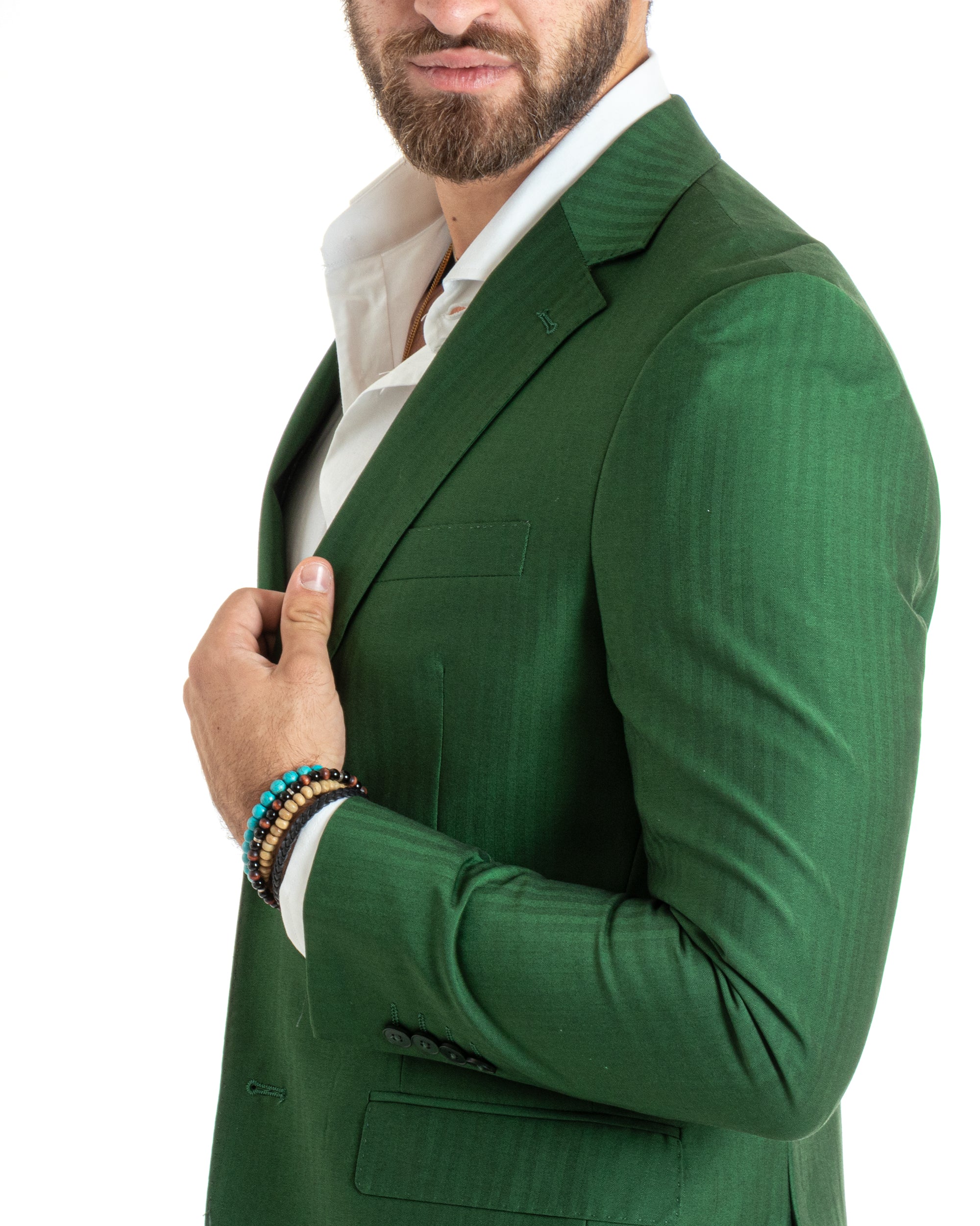 Abito Uomo Monopetto Vestito Gessato Solaro Completo Giacca Pantaloni Verde Elegante Casual GIOSAL-OU2429A