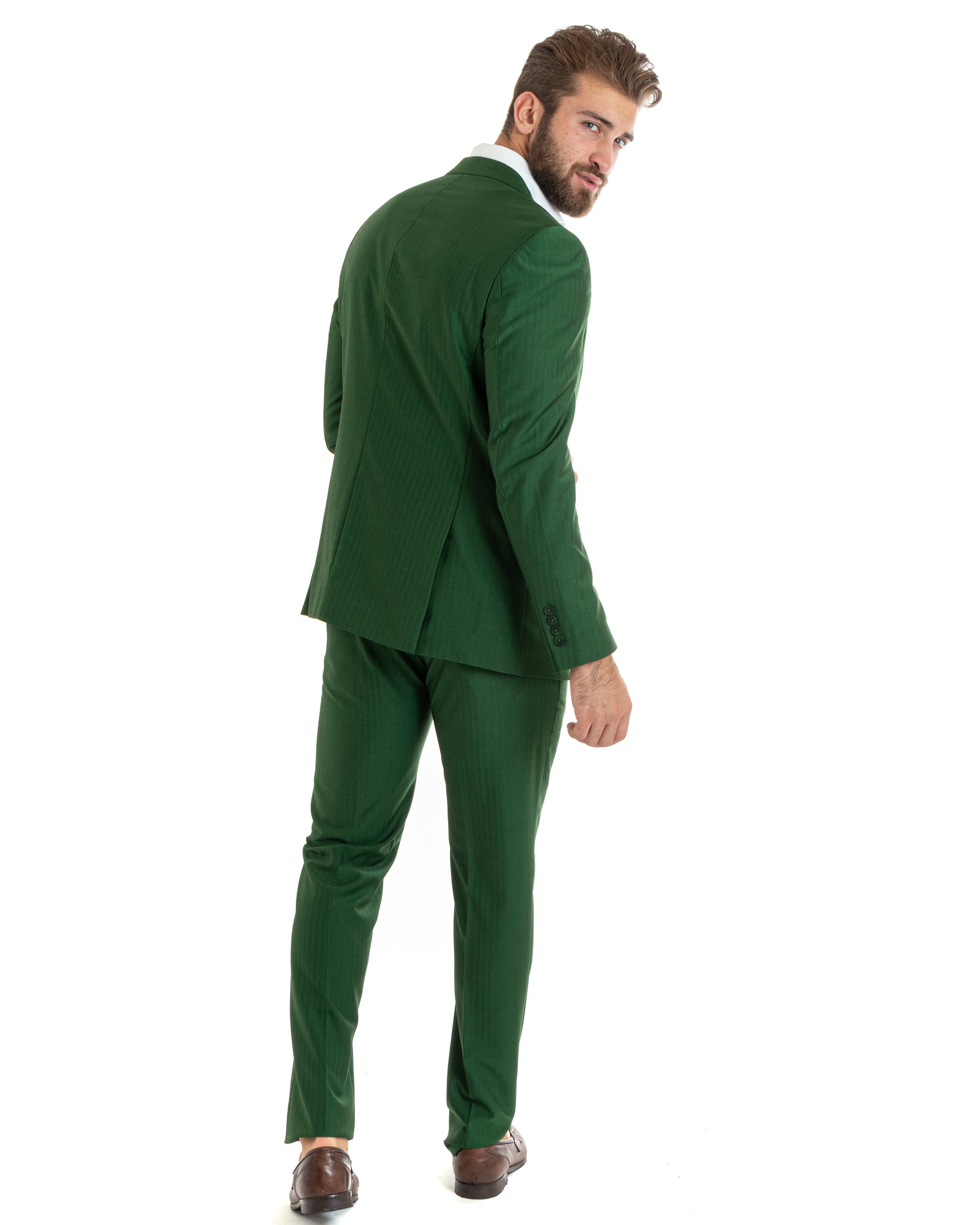 Abito Uomo Monopetto Vestito Gessato Solaro Completo Giacca Pantaloni Verde Elegante Casual GIOSAL-OU2429A