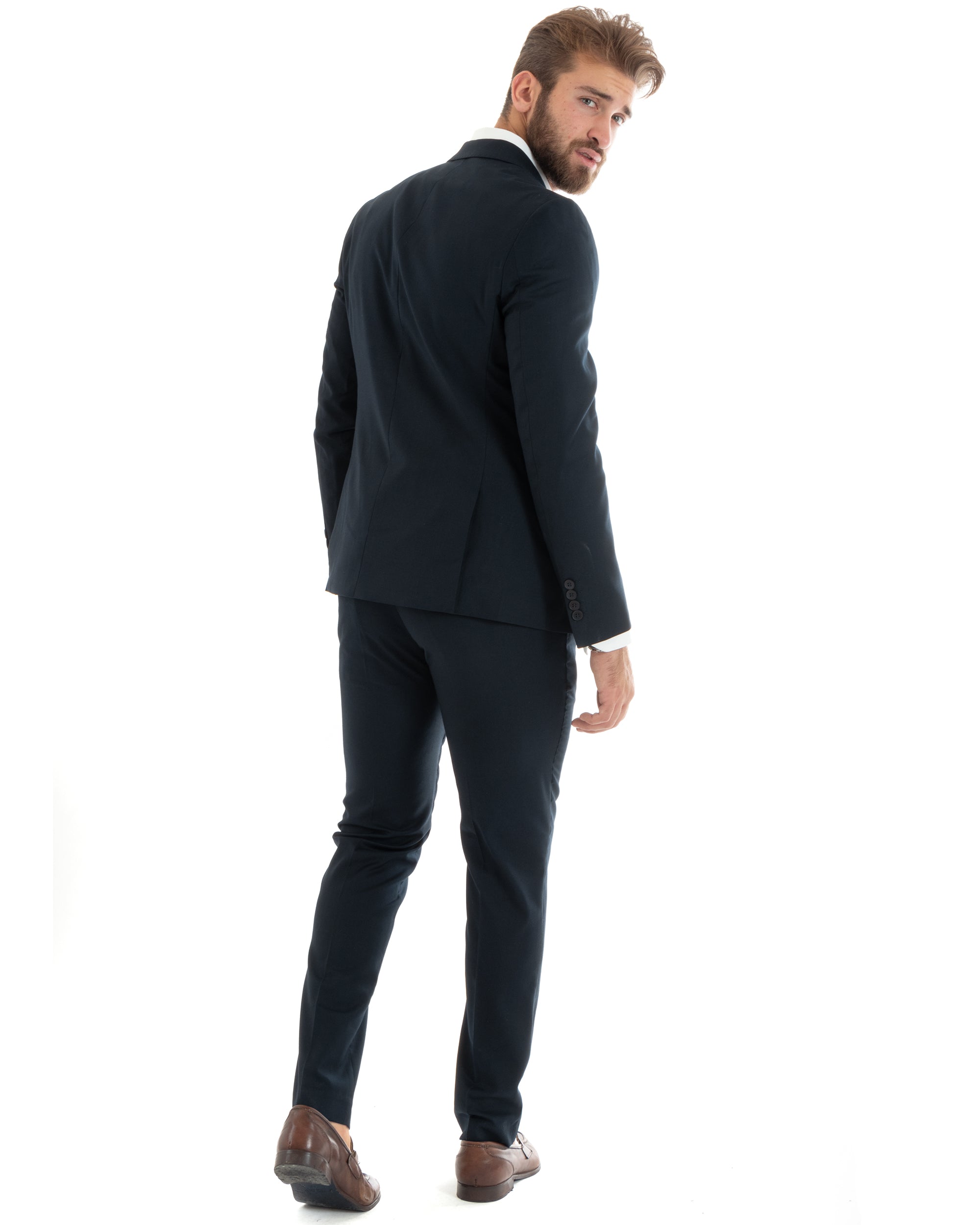 Abito Uomo Monopetto Vestito Viscosa Completo Giacca Pantaloni Blu OU2430A
