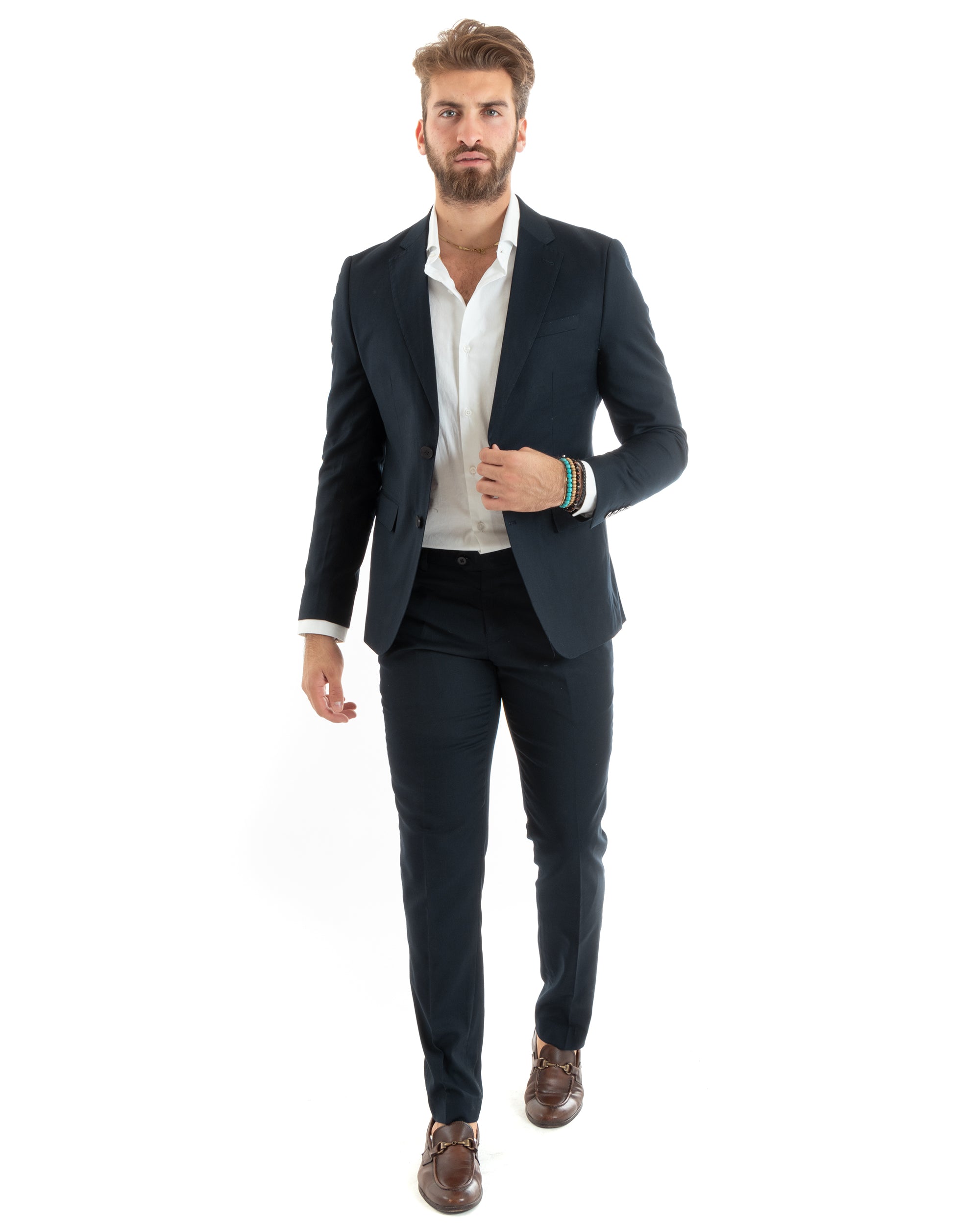 Abito uomo monopetto vestito viscosa completo giacca pantaloni blu GIOSAL-OU2430A