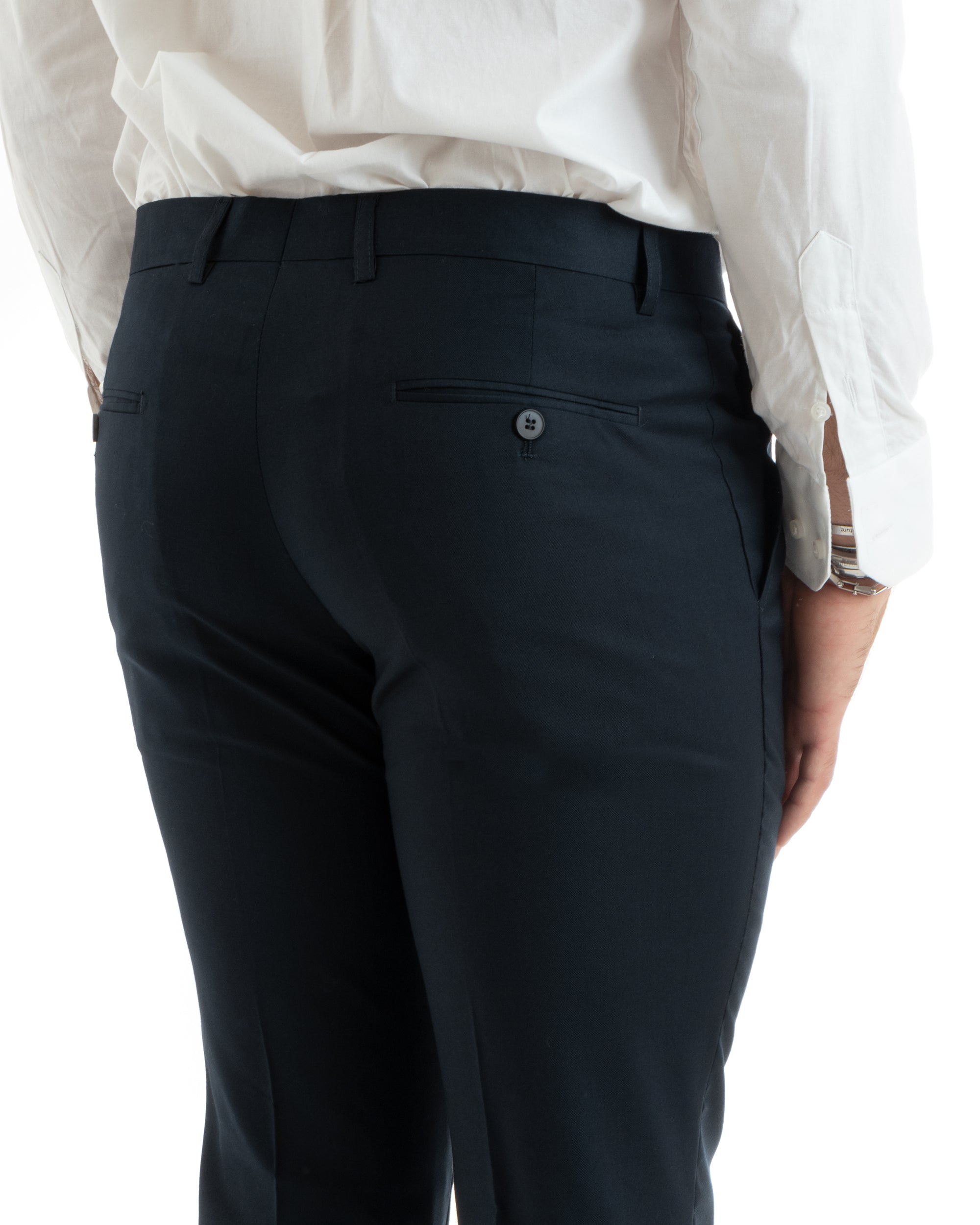 Abito Uomo Monopetto Vestito Viscosa Completo Giacca Pantaloni Elegante Casual Tinta Unita Blu GIOSAL-OU2430A