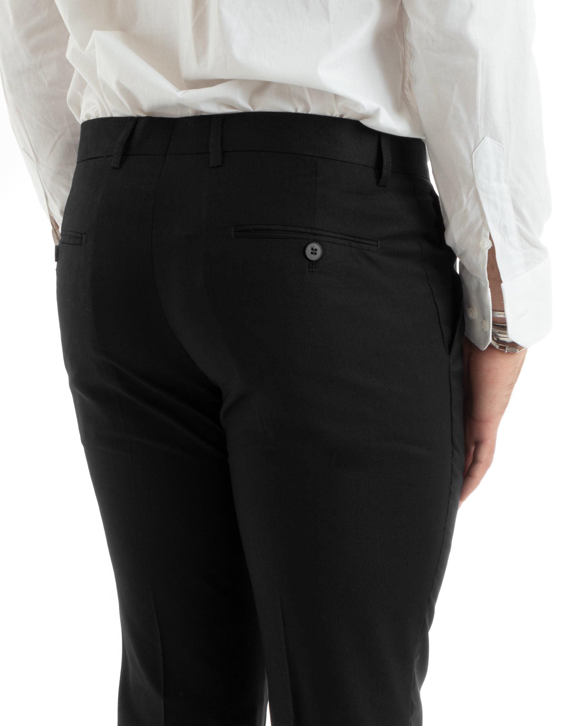 Abito Uomo Monopetto Vestito Viscosa Completo Giacca Pantaloni Elegante Casual Tinta Unita Nero GIOSAL-OU2431A