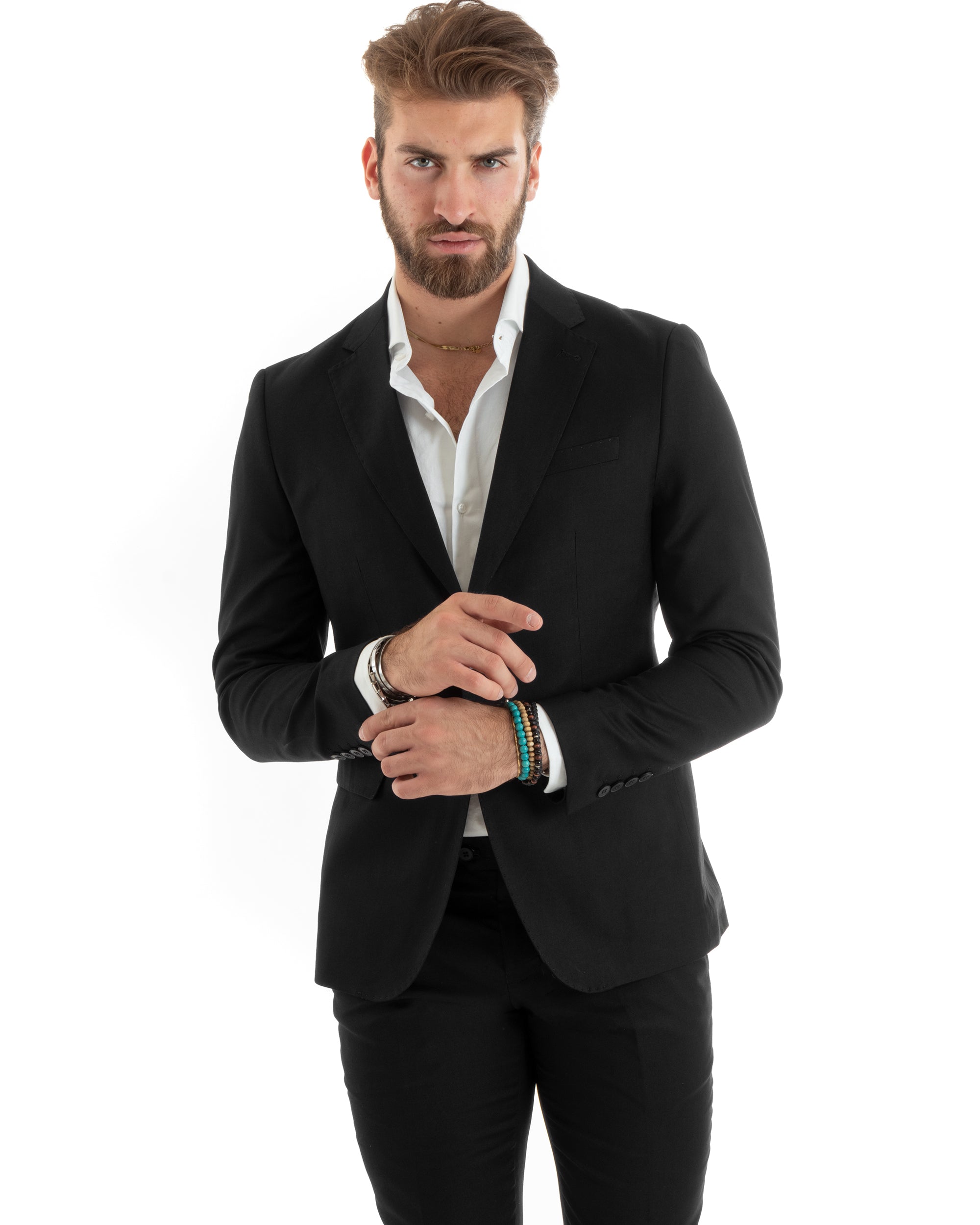 Abito Uomo Monopetto Vestito Viscosa Completo Giacca Pantaloni Nero OU2431A