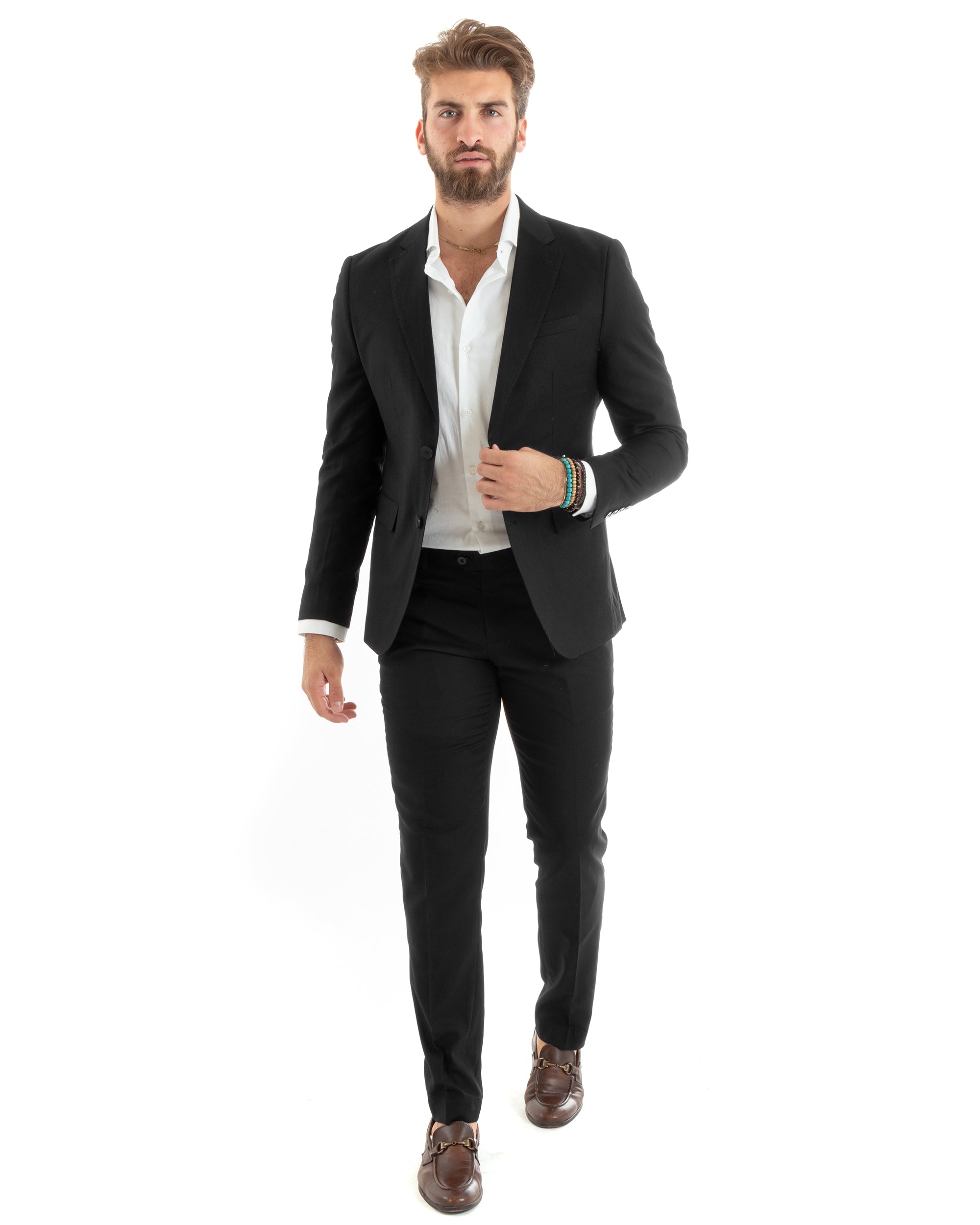 Abito Uomo Monopetto Vestito Completo Giacca Pantaloni Nero Elegante Casual GIOSAL-OU2431A