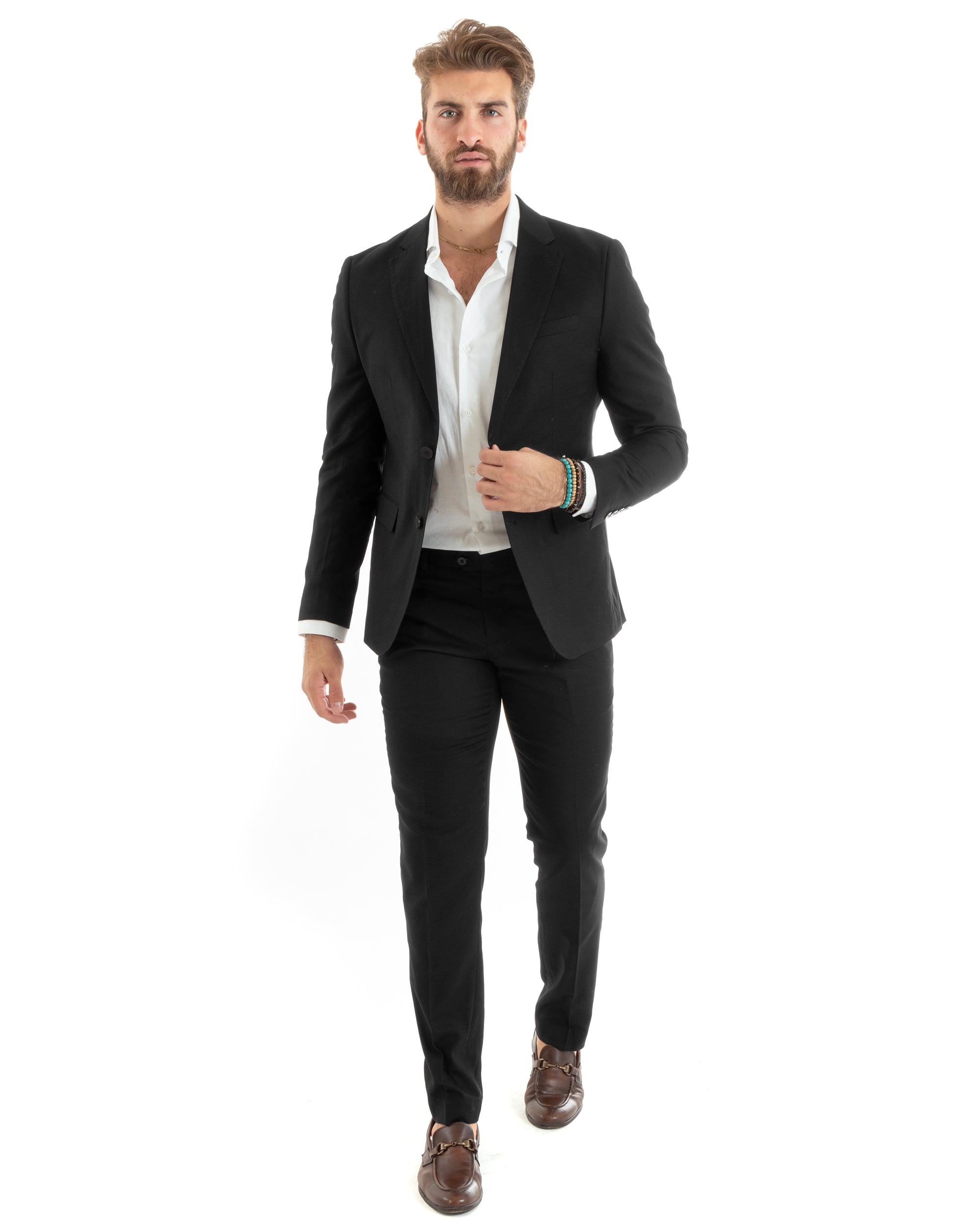 Abito Uomo Monopetto Vestito Viscosa Completo Giacca Pantaloni Nero OU2431A