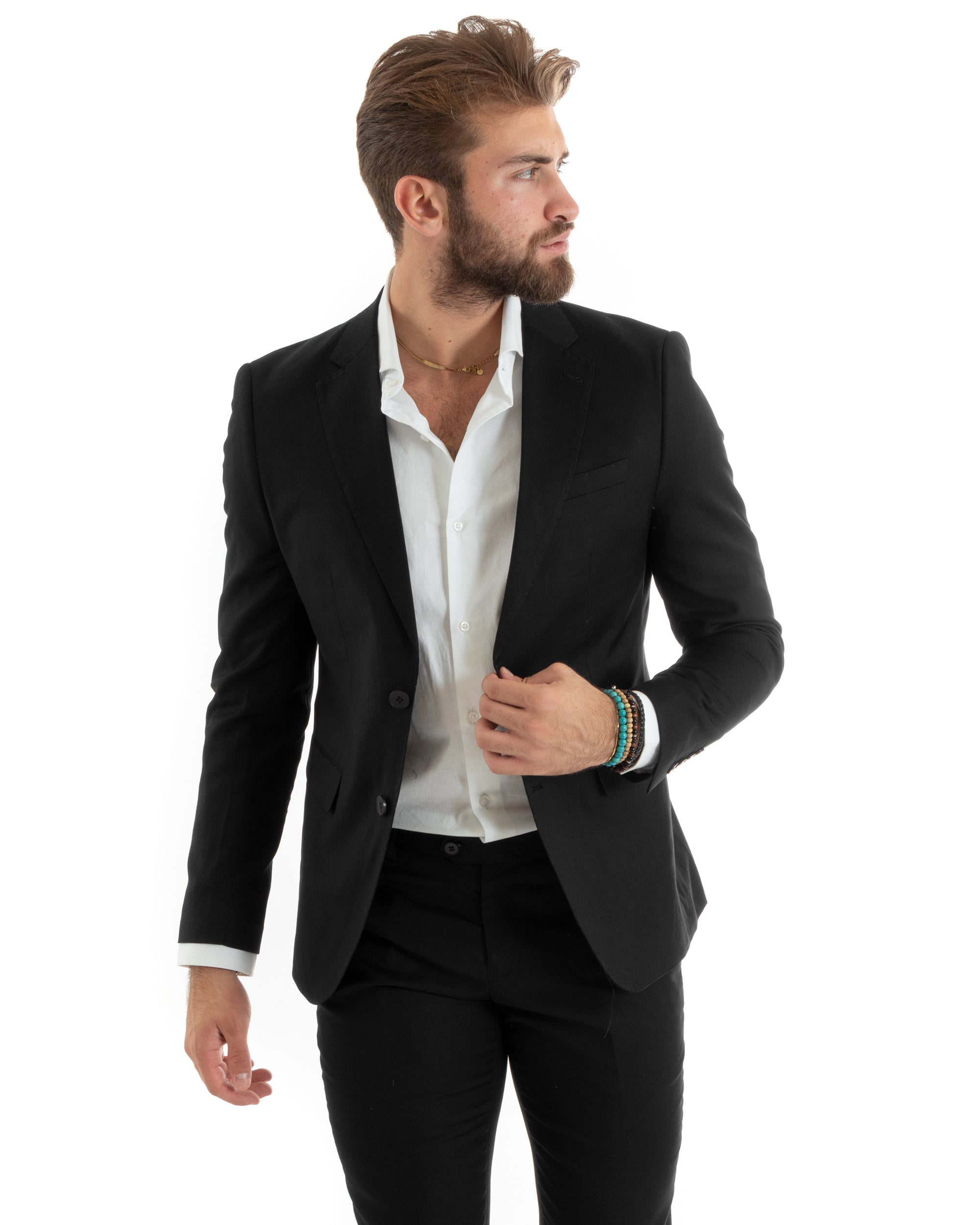 Abito uomo monopetto vestito viscosa completo giacca pantaloni nero GIOSAL-OU2431A