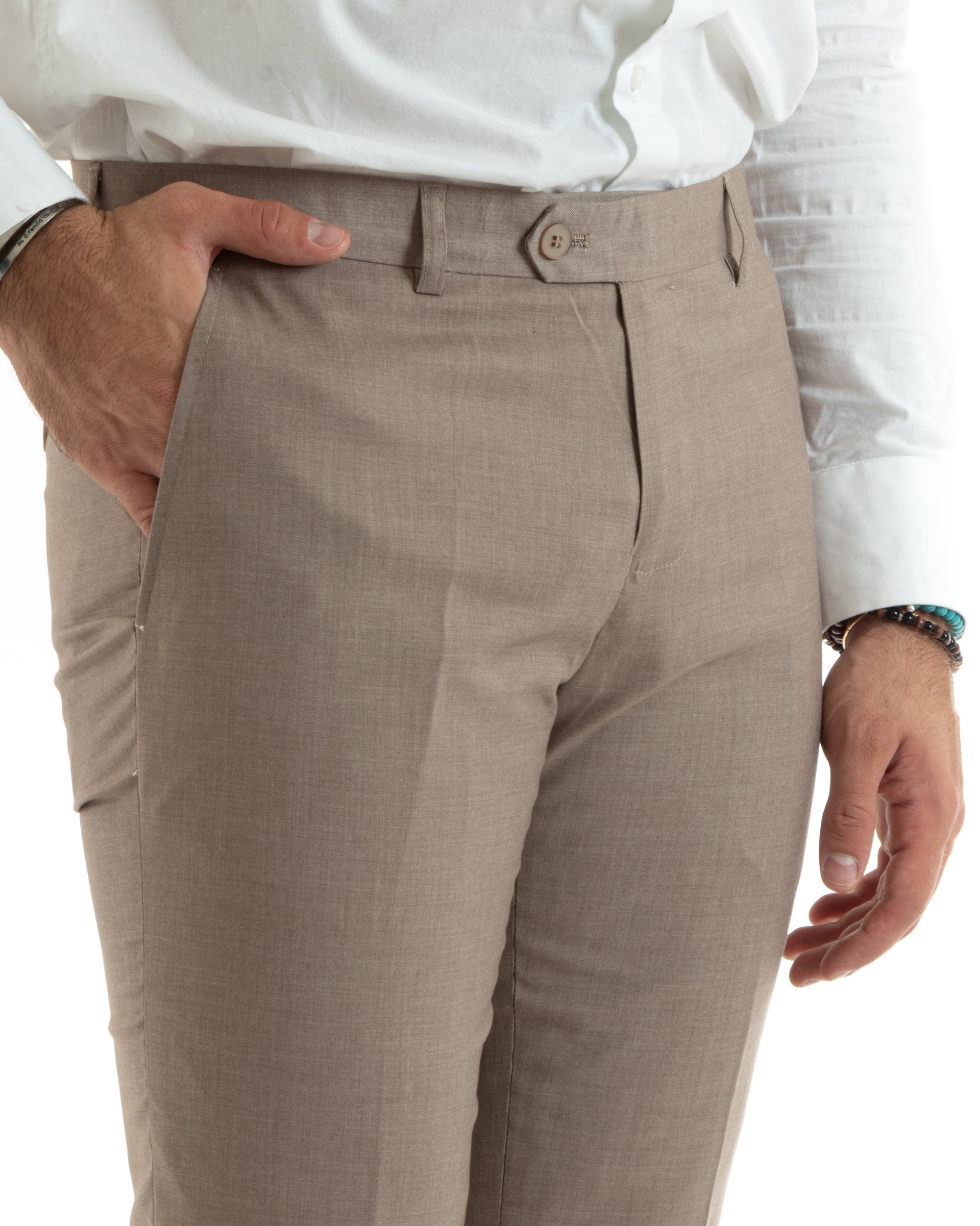 Abito Uomo Monopetto Vestito Viscosa Completo Giacca Pantaloni Elegante Casual Tinta Unita Beige GIOSAL-OU2432A