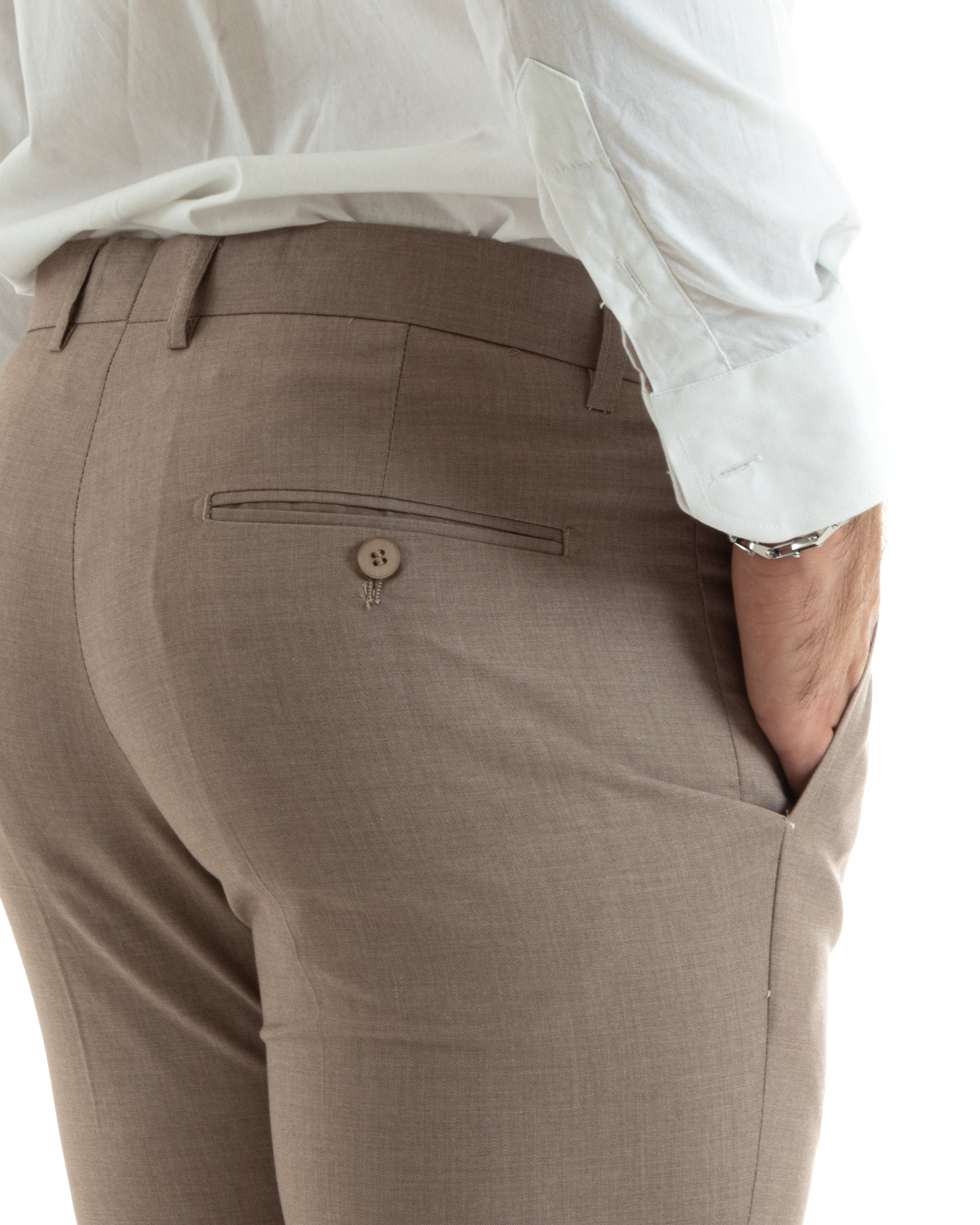 Abito Uomo Monopetto Vestito Viscosa Completo Giacca Pantaloni Elegante Casual Tinta Unita Beige GIOSAL-OU2432A