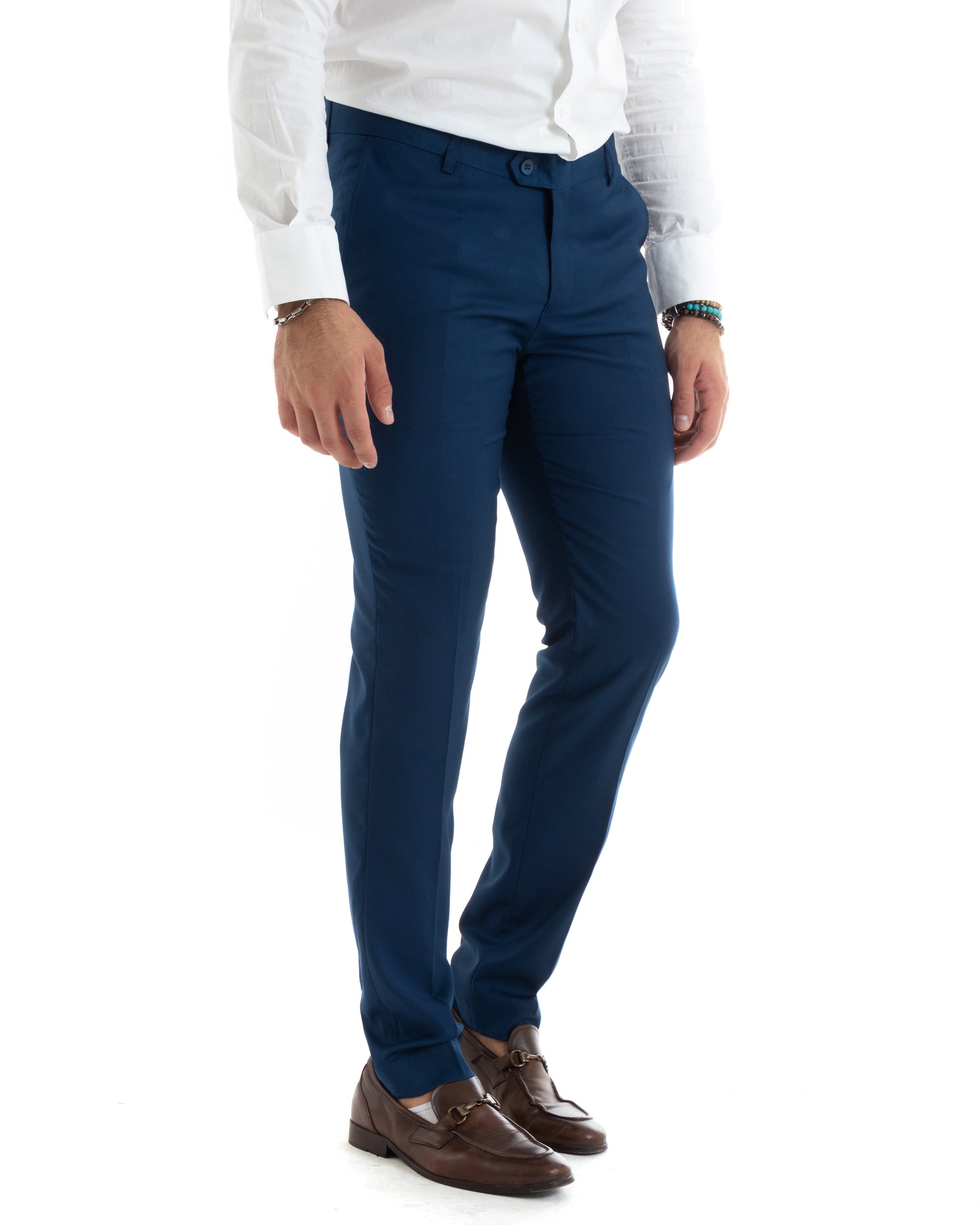 Abito Uomo Monopetto Vestito Viscosa Completo Giacca Pantaloni Elegante Casual Tinta Unita Blu Chiaro GIOSAL-OU2433A