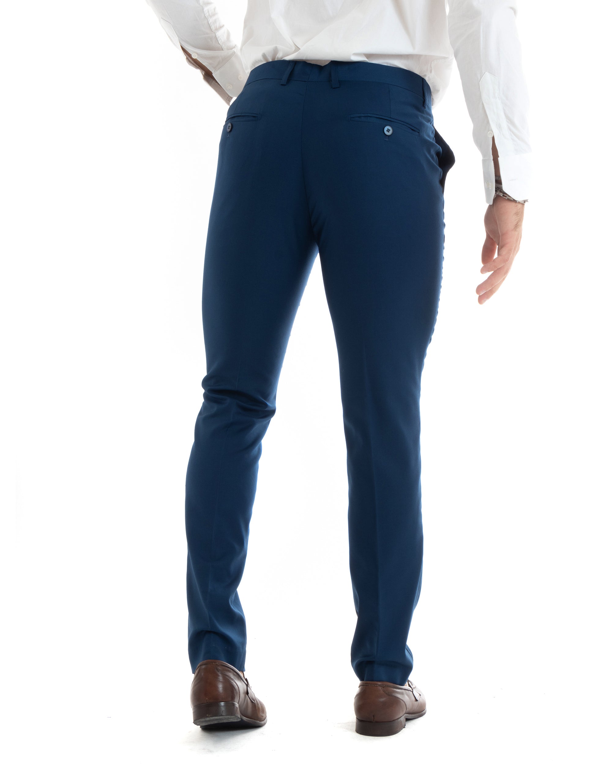 Abito Uomo Monopetto Vestito Viscosa Completo Giacca Pantaloni Elegante Casual Tinta Unita Blu Chiaro GIOSAL-OU2433A