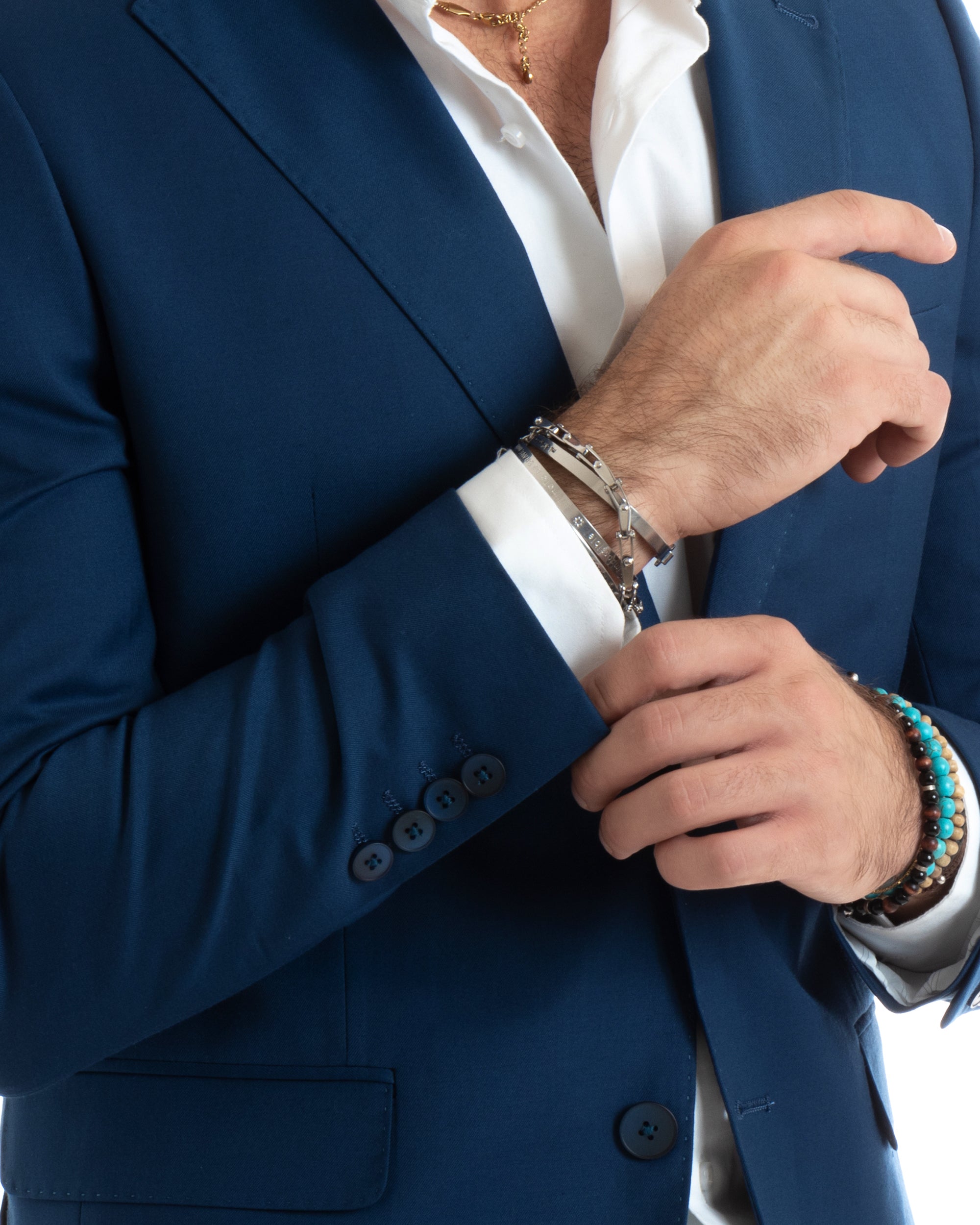 Abito Uomo Monopetto Vestito Viscosa Completo Giacca Pantaloni Elegante Casual Tinta Unita Blu Chiaro GIOSAL-OU2433A