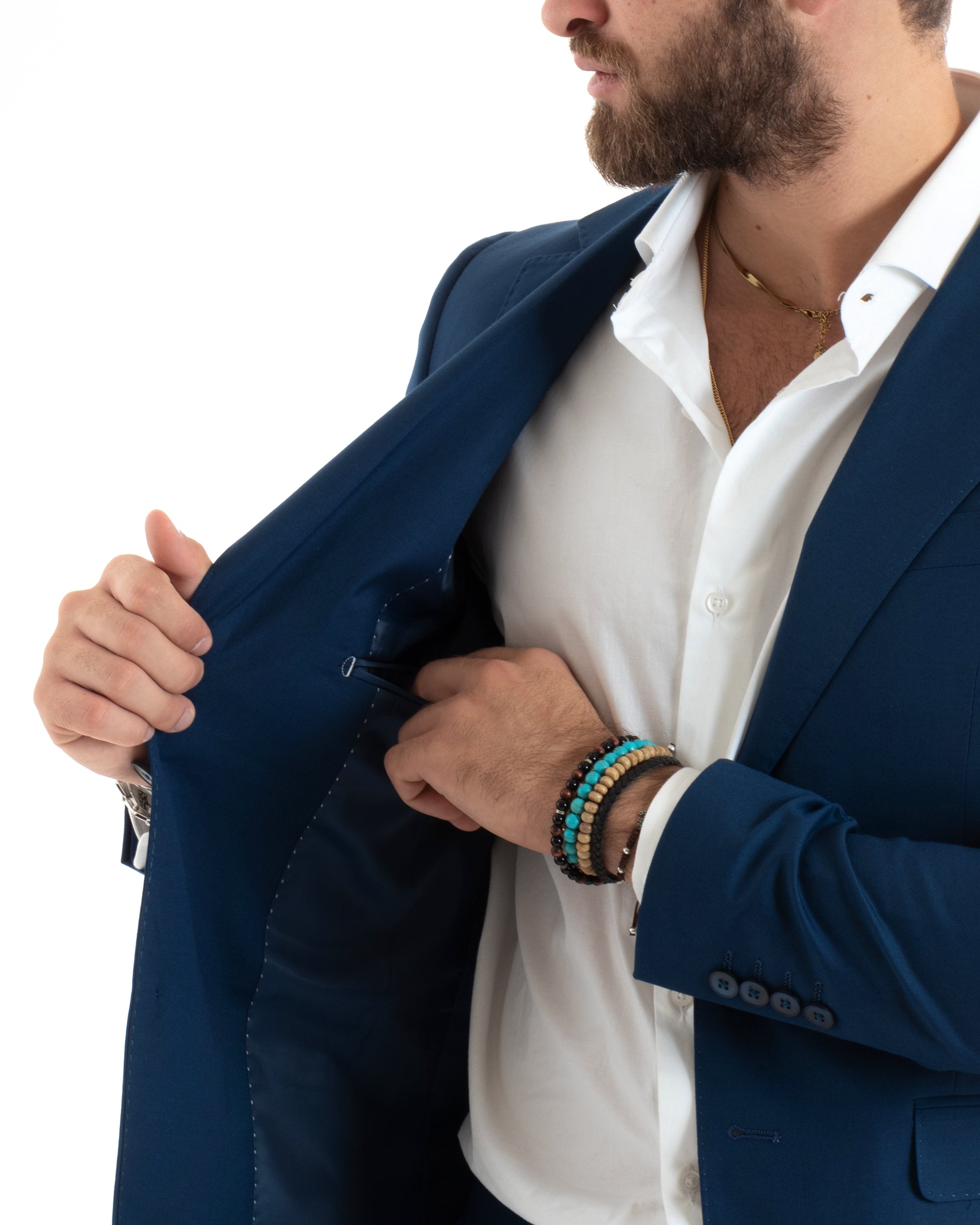 Abito uomo monopetto vestito viscosa completo giacca pantaloni blu chiaro GIOSAL-OU2433A