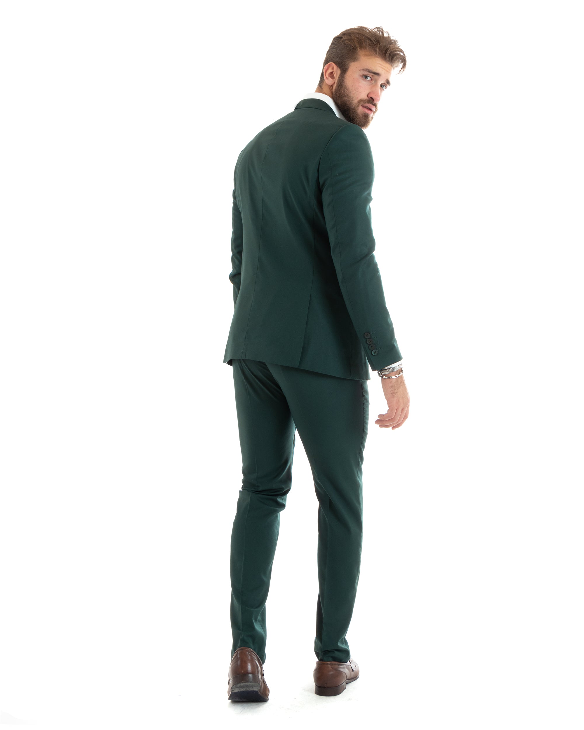 Abito Uomo Monopetto Vestito Viscosa Completo Giacca Pantaloni Elegante Casual Tinta Unita Verde GIOSAL-OU2434A