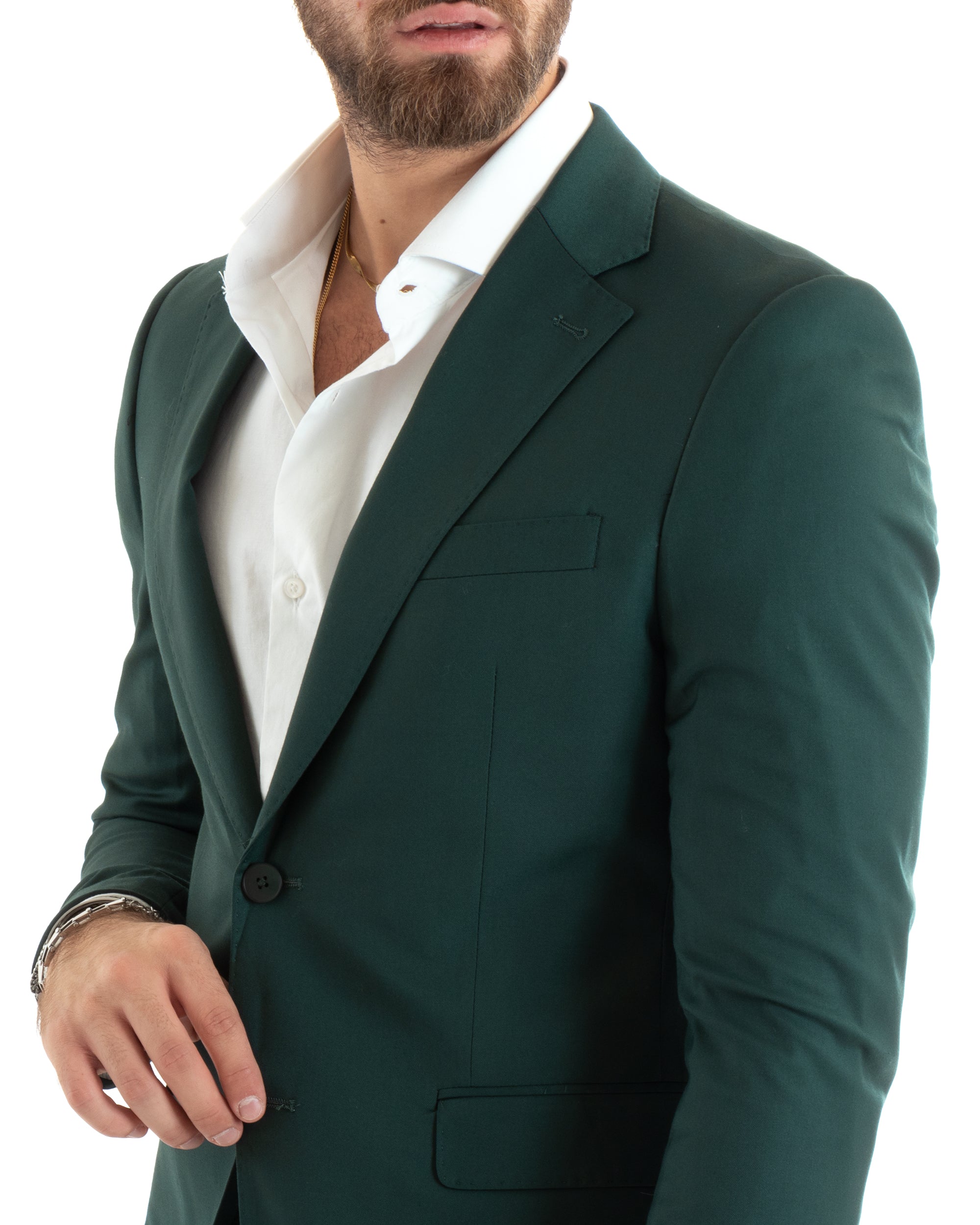 Abito Uomo Monopetto Vestito Viscosa Completo Giacca Pantaloni Verde OU2434A