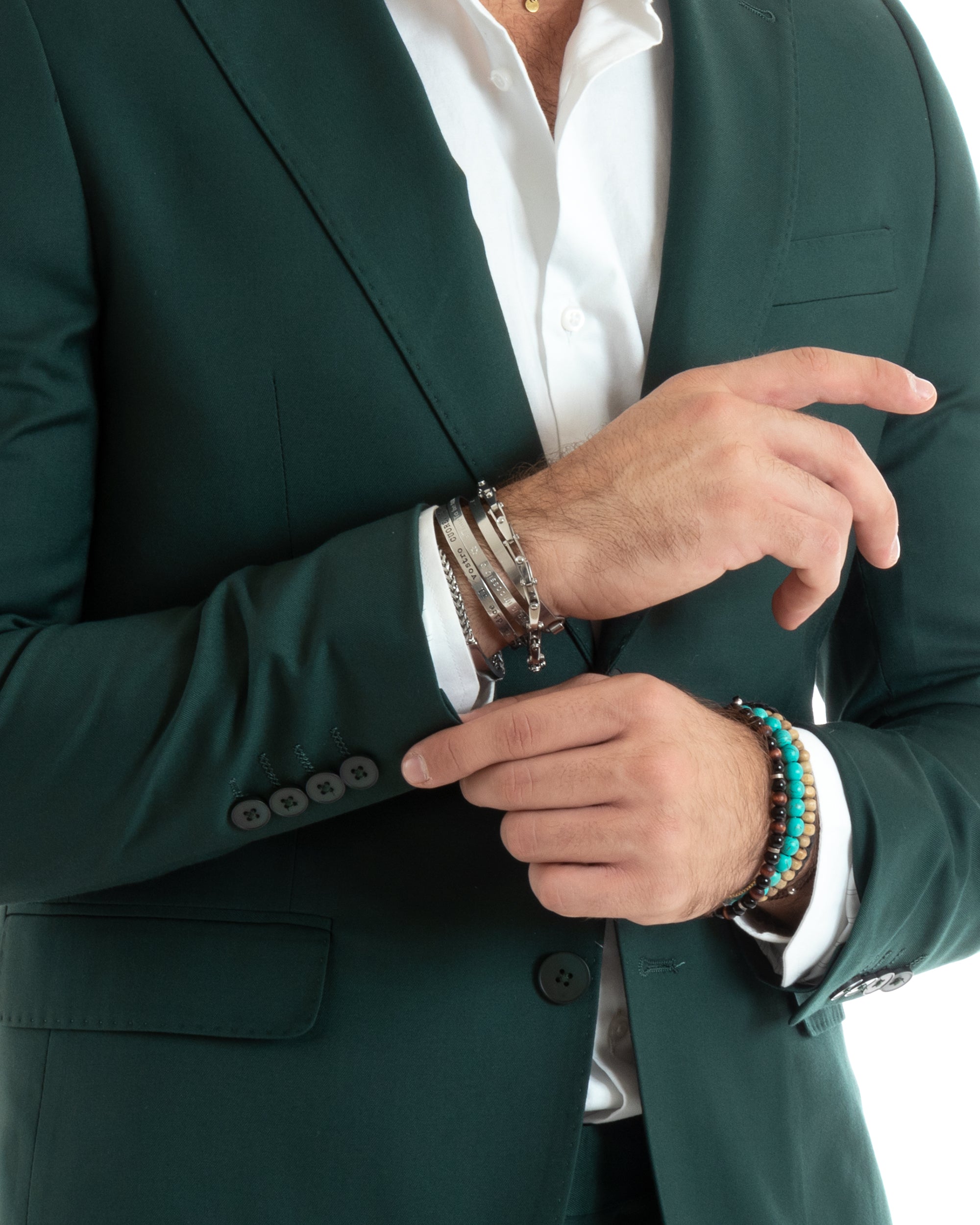 Abito Uomo Monopetto Vestito Viscosa Completo Giacca Pantaloni Verde OU2434A