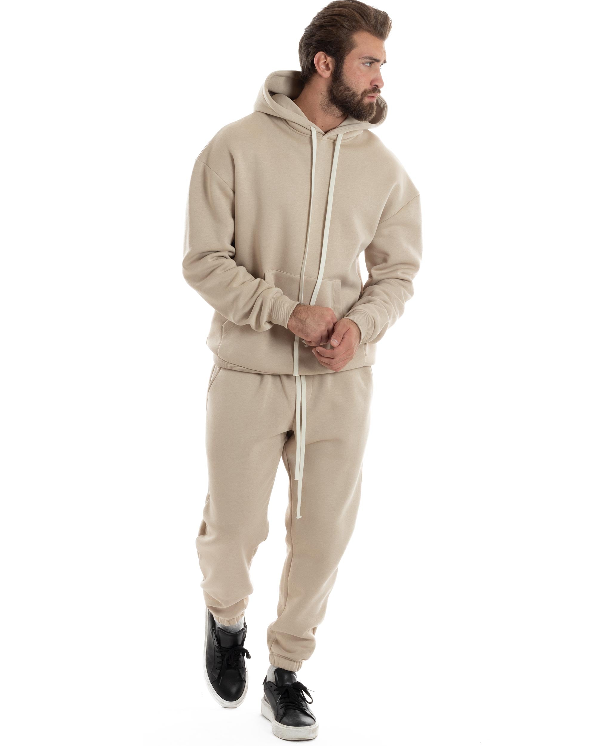 Completo Tuta Uomo Coordinato Outfit Felpa Con Cappuccio Pantaloni Jog