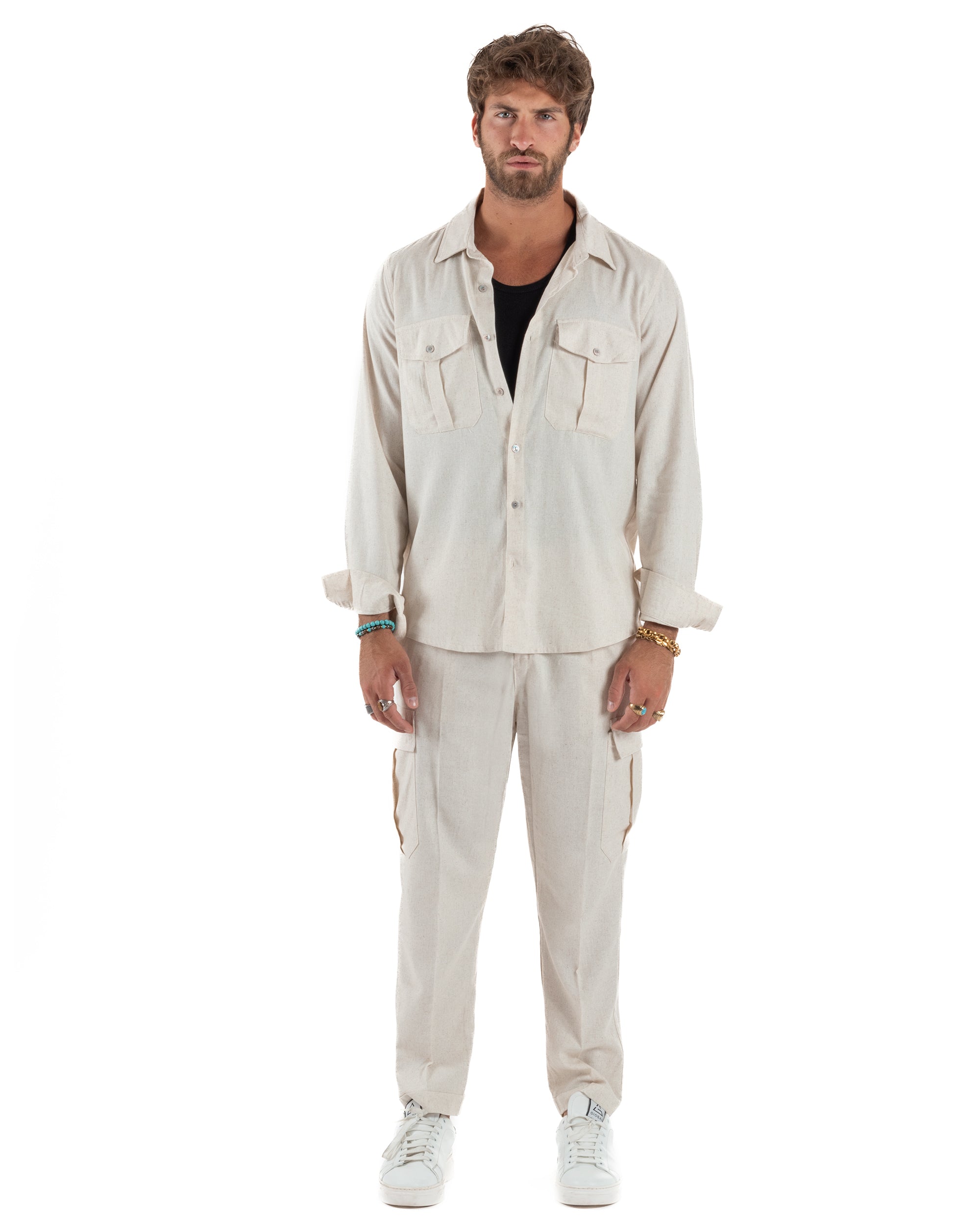 Outfit Camicia Pantaloni Cargo Lino OU2510A