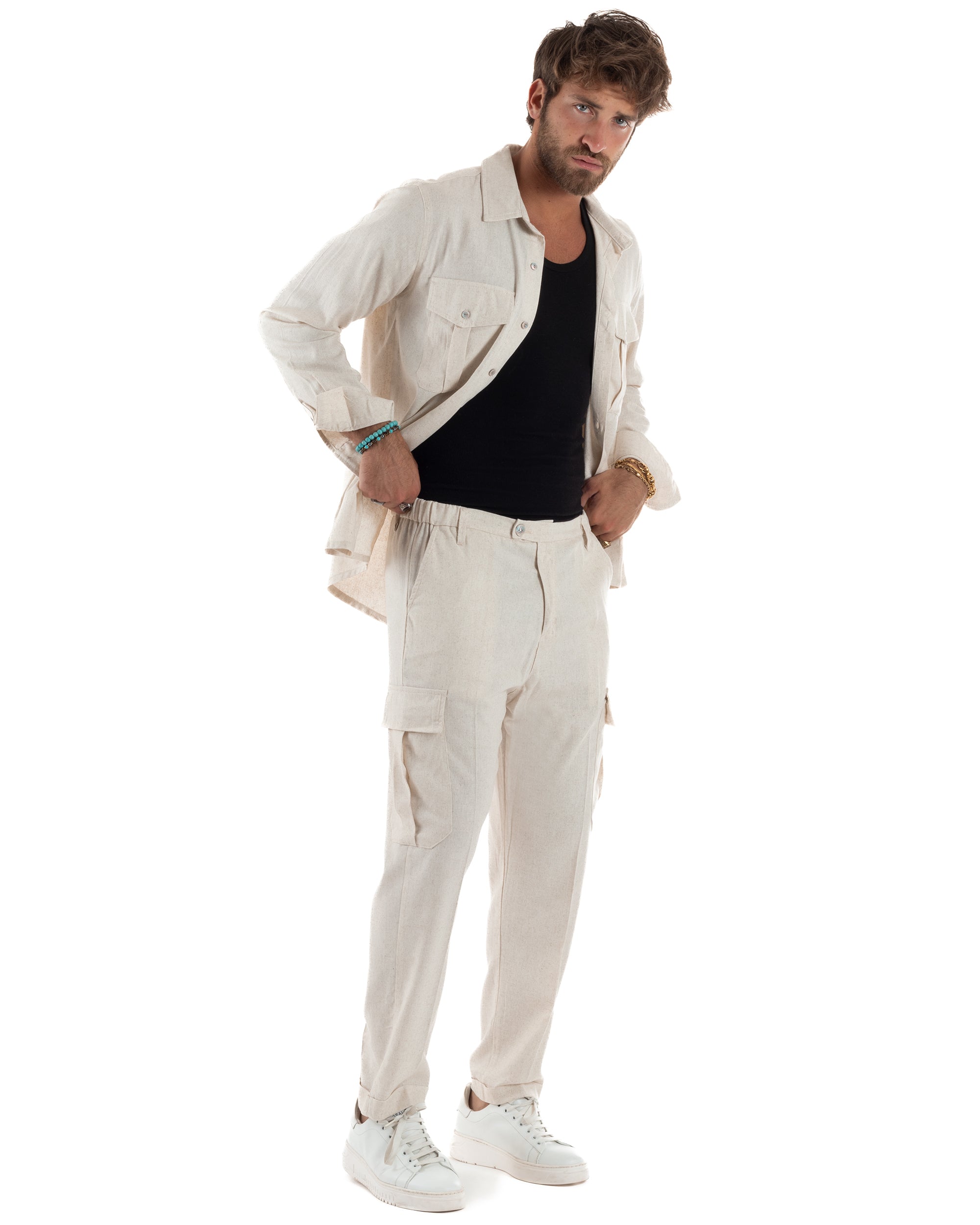 Outfit Camicia Pantaloni Cargo Lino OU2510A