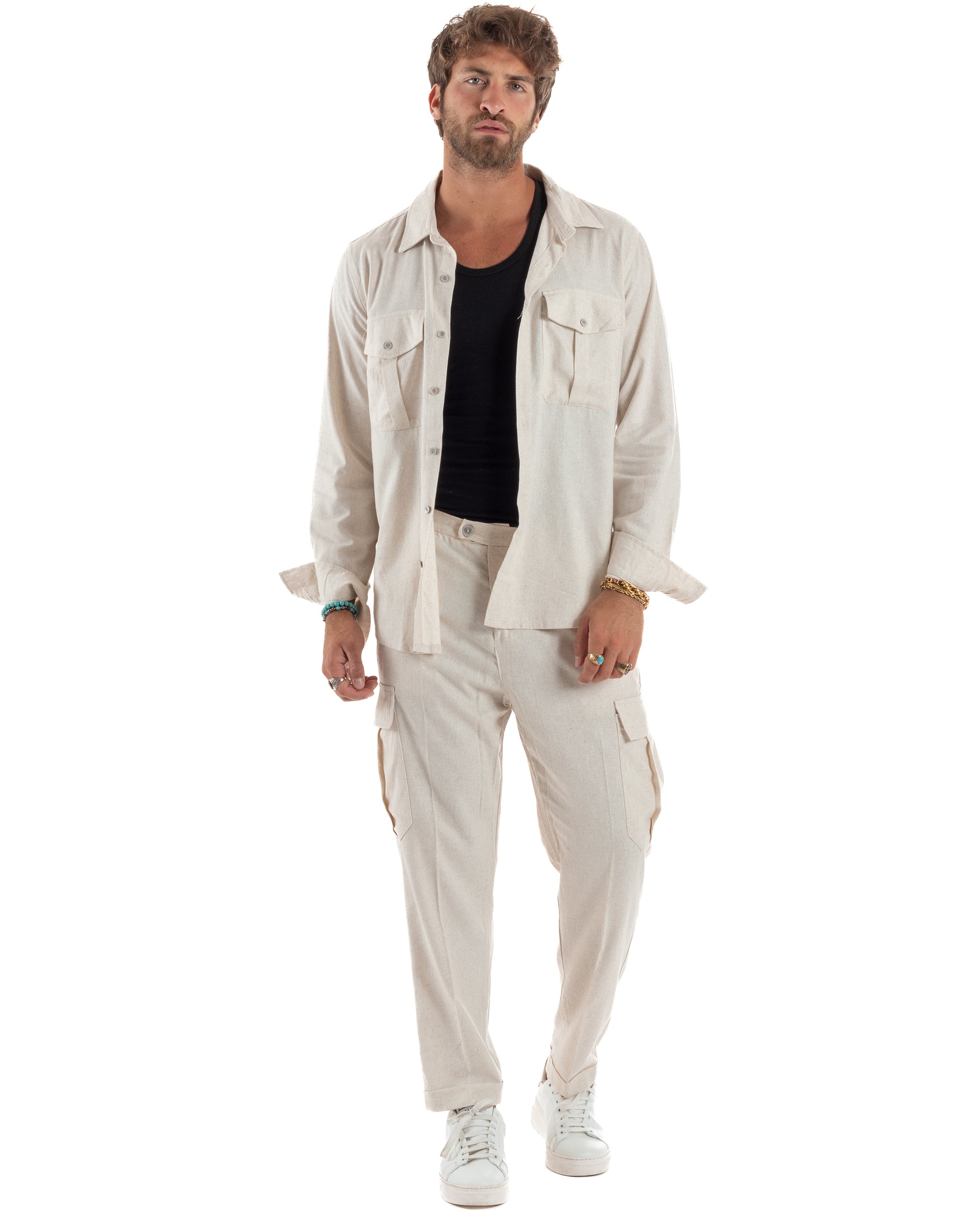 Outfit Camicia Pantaloni Cargo Lino OU2510A