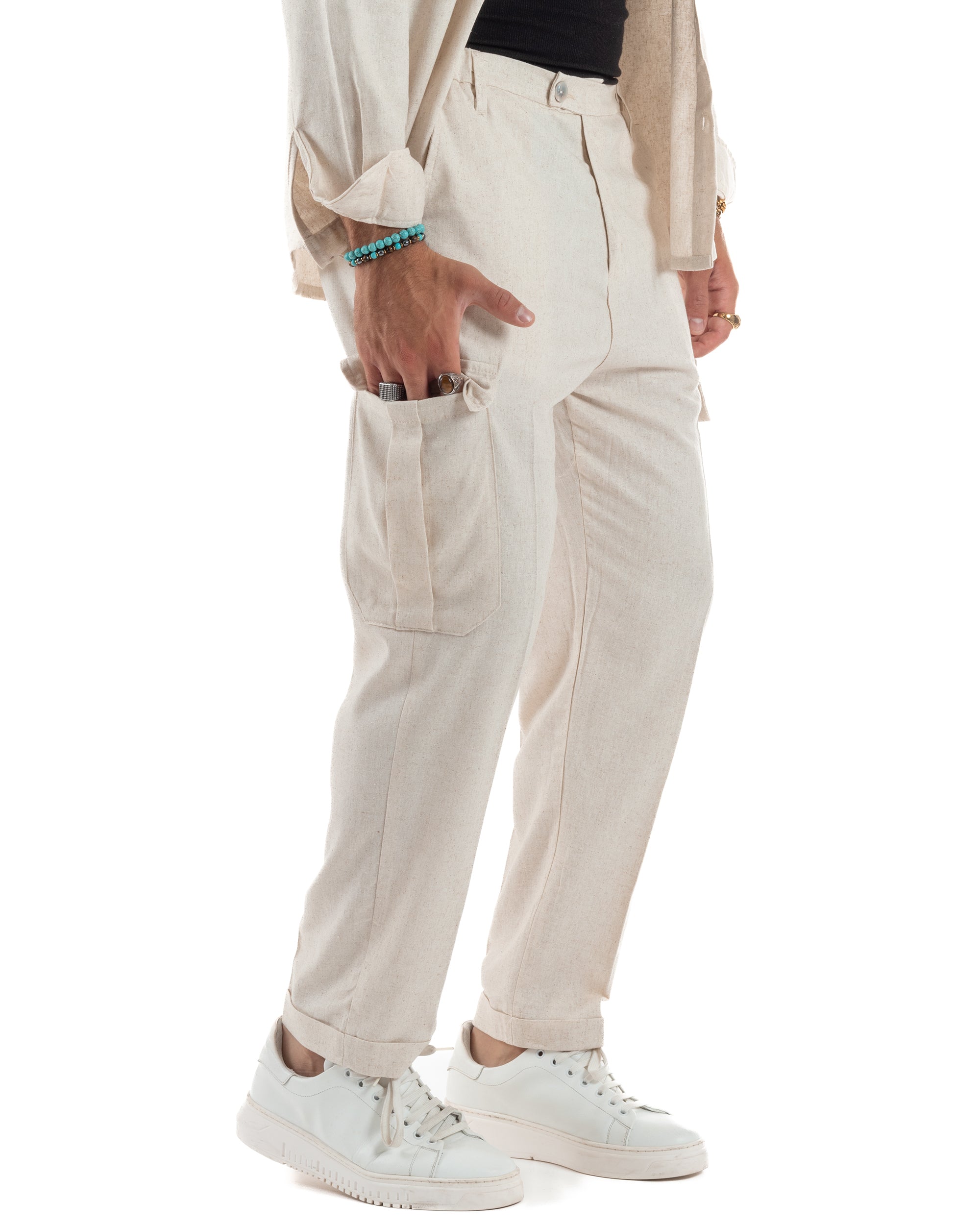 Outfit Camicia Pantaloni Cargo Lino OU2510A