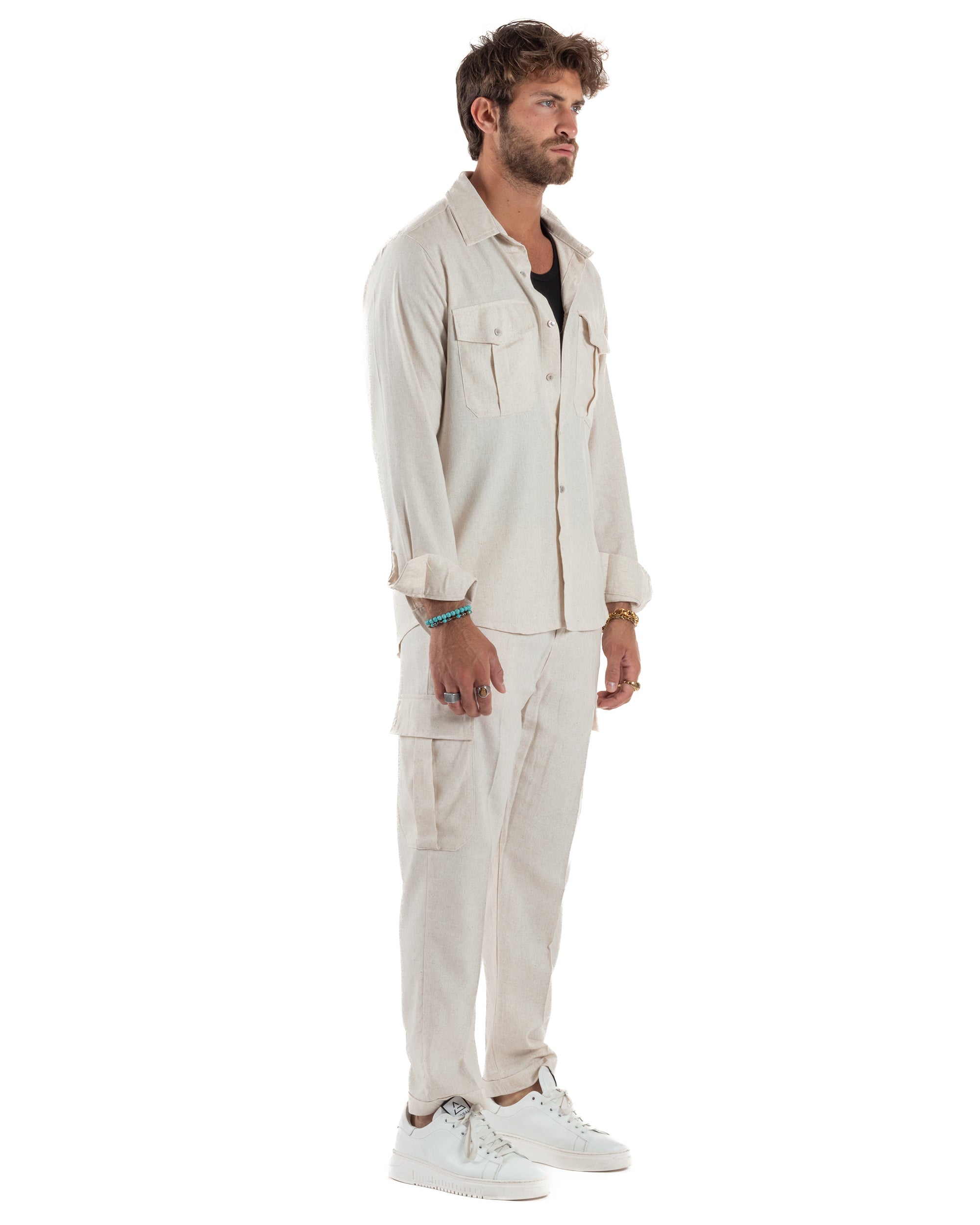 Outfit Camicia Pantaloni Cargo Lino OU2510A