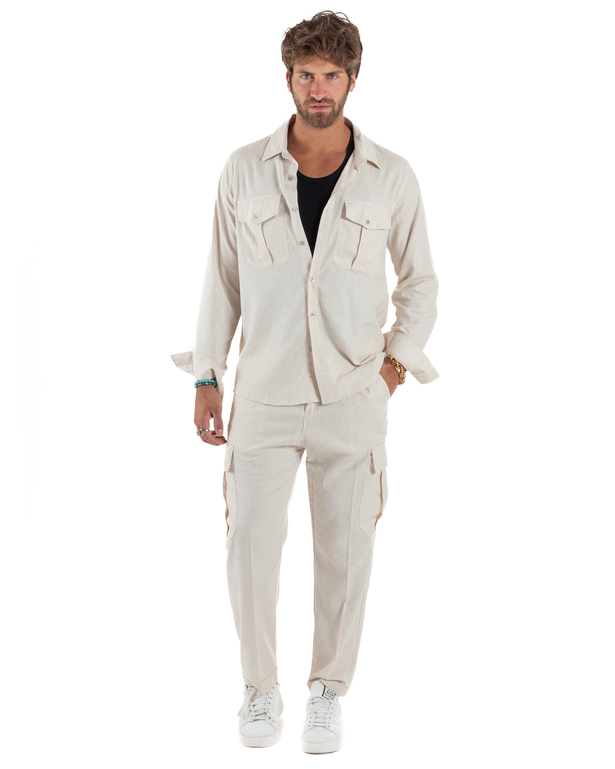 Outfit Camicia Pantaloni Cargo Lino OU2510A