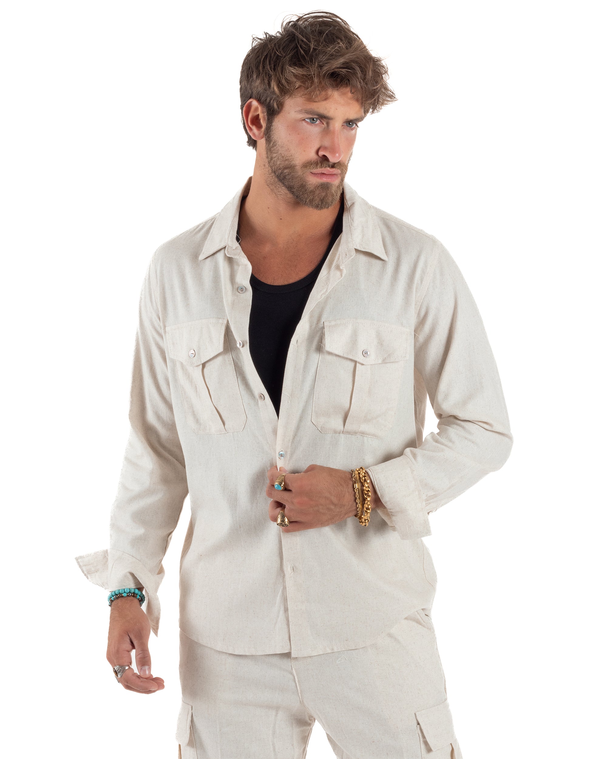 Outfit Camicia Pantaloni Cargo Lino OU2510A