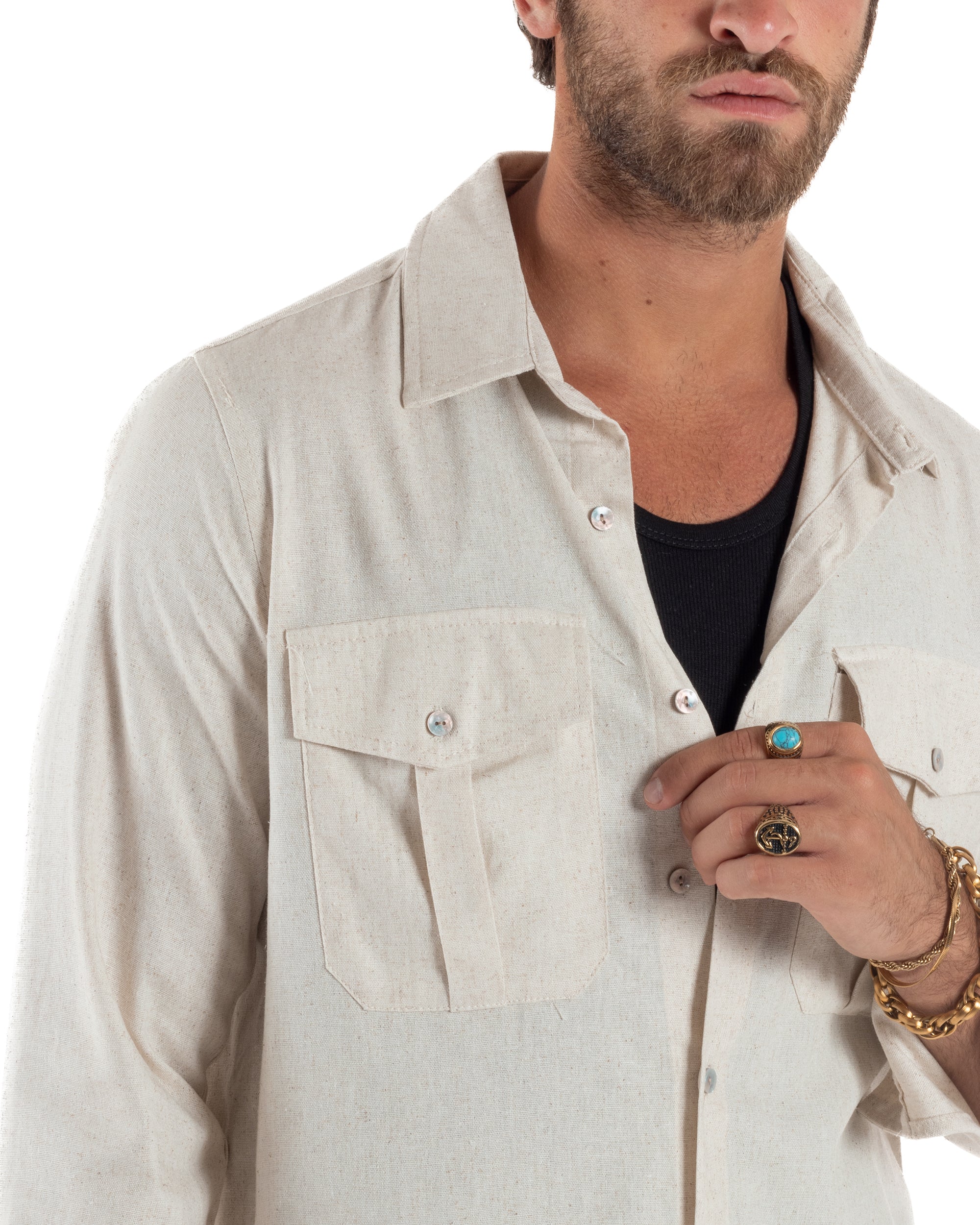 Outfit Camicia Pantaloni Cargo Lino OU2510A