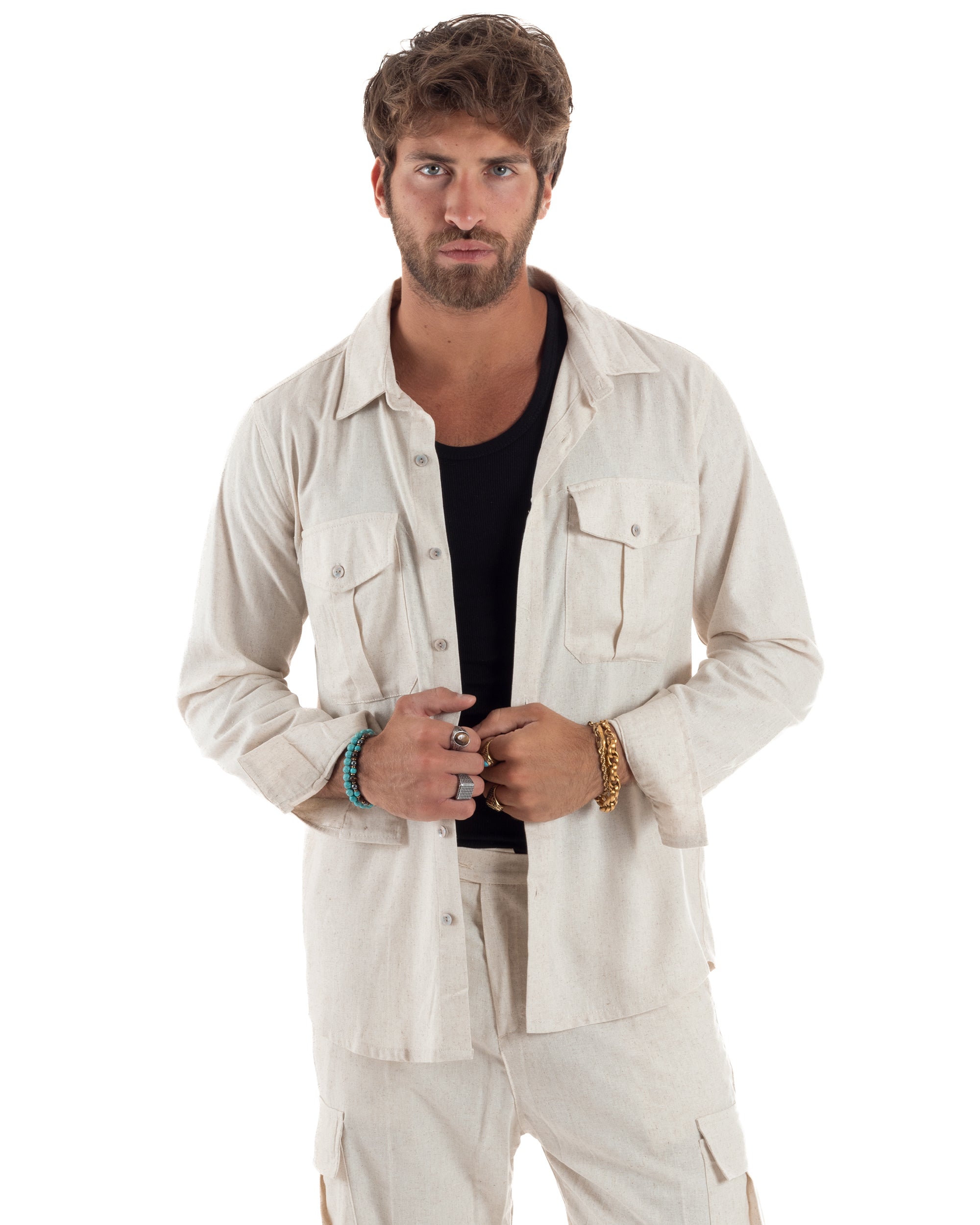 Outfit Camicia Pantaloni Cargo Lino OU2510A