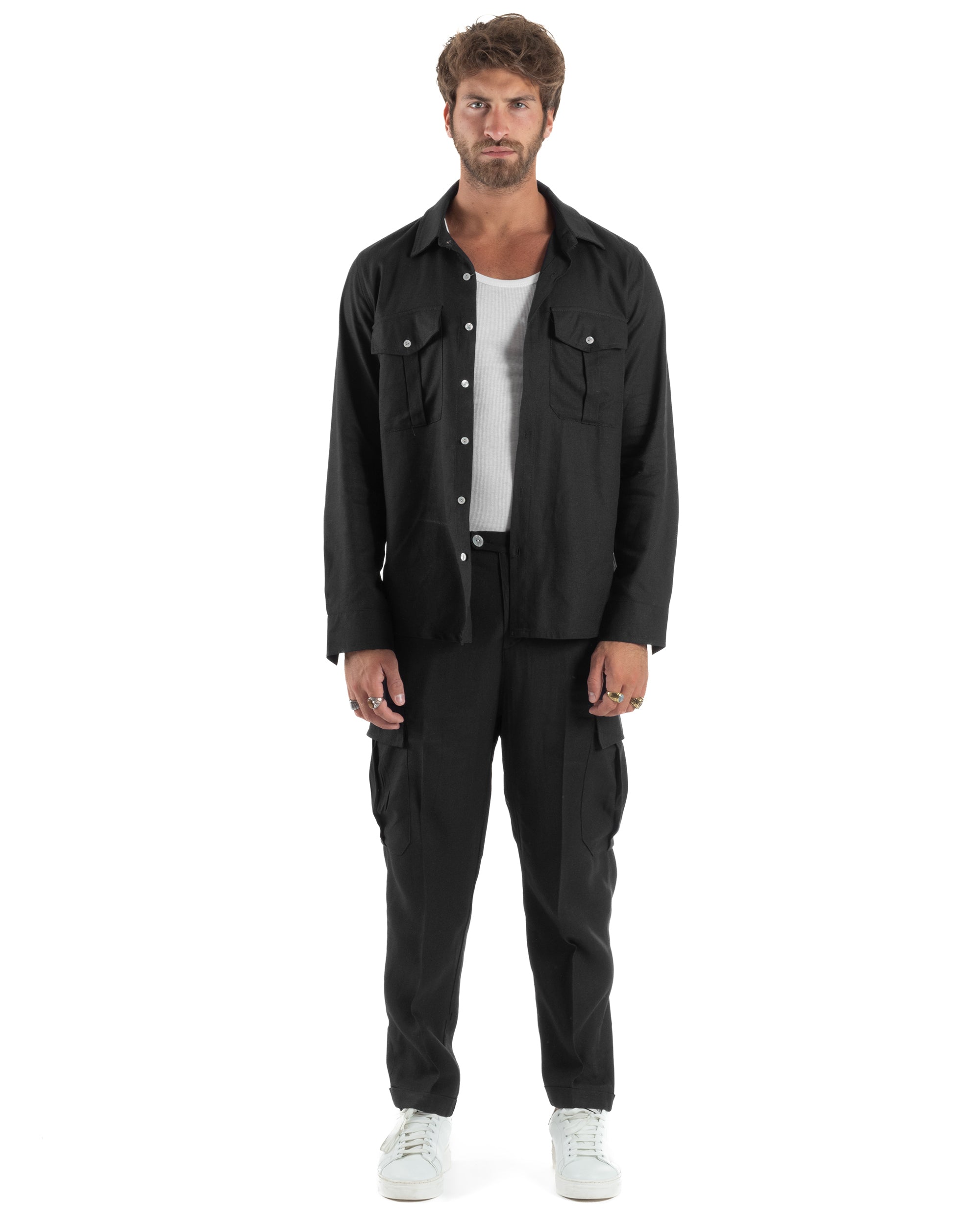 Outfit Camicia Pantaloni Cargo Lino OU2511A