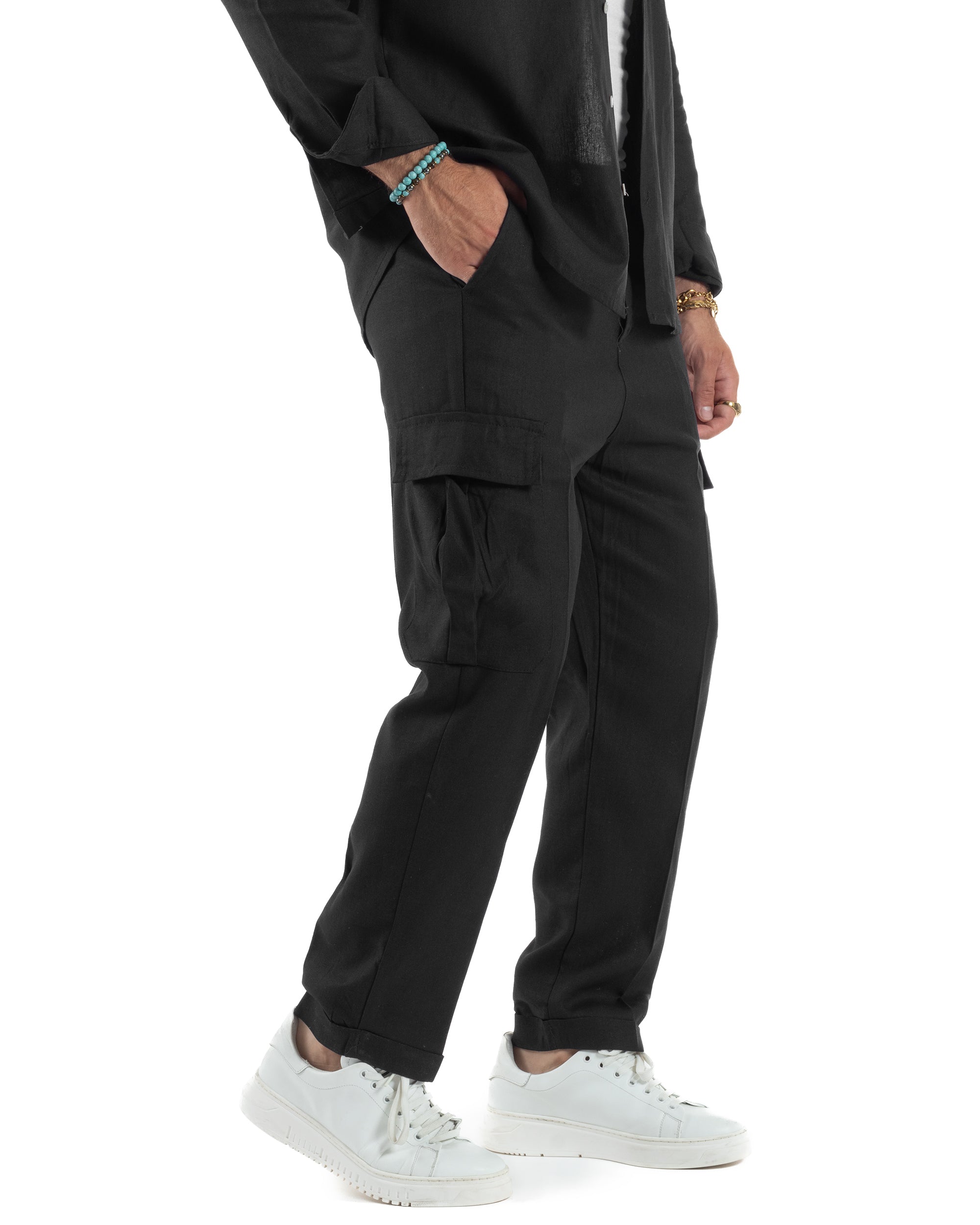 Outfit Camicia Pantaloni Cargo Lino OU2511A