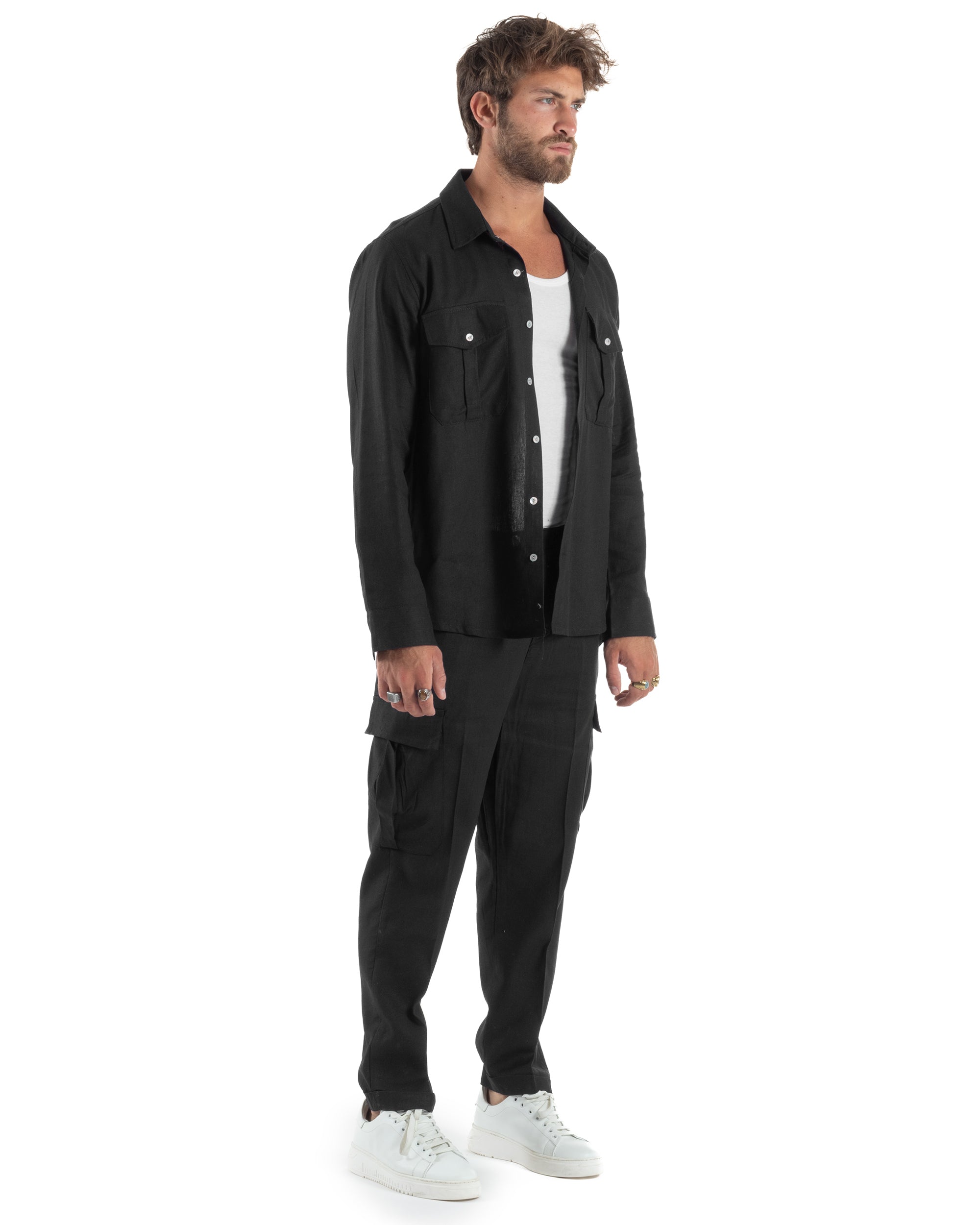 Outfit Camicia Pantaloni Cargo Lino OU2511A