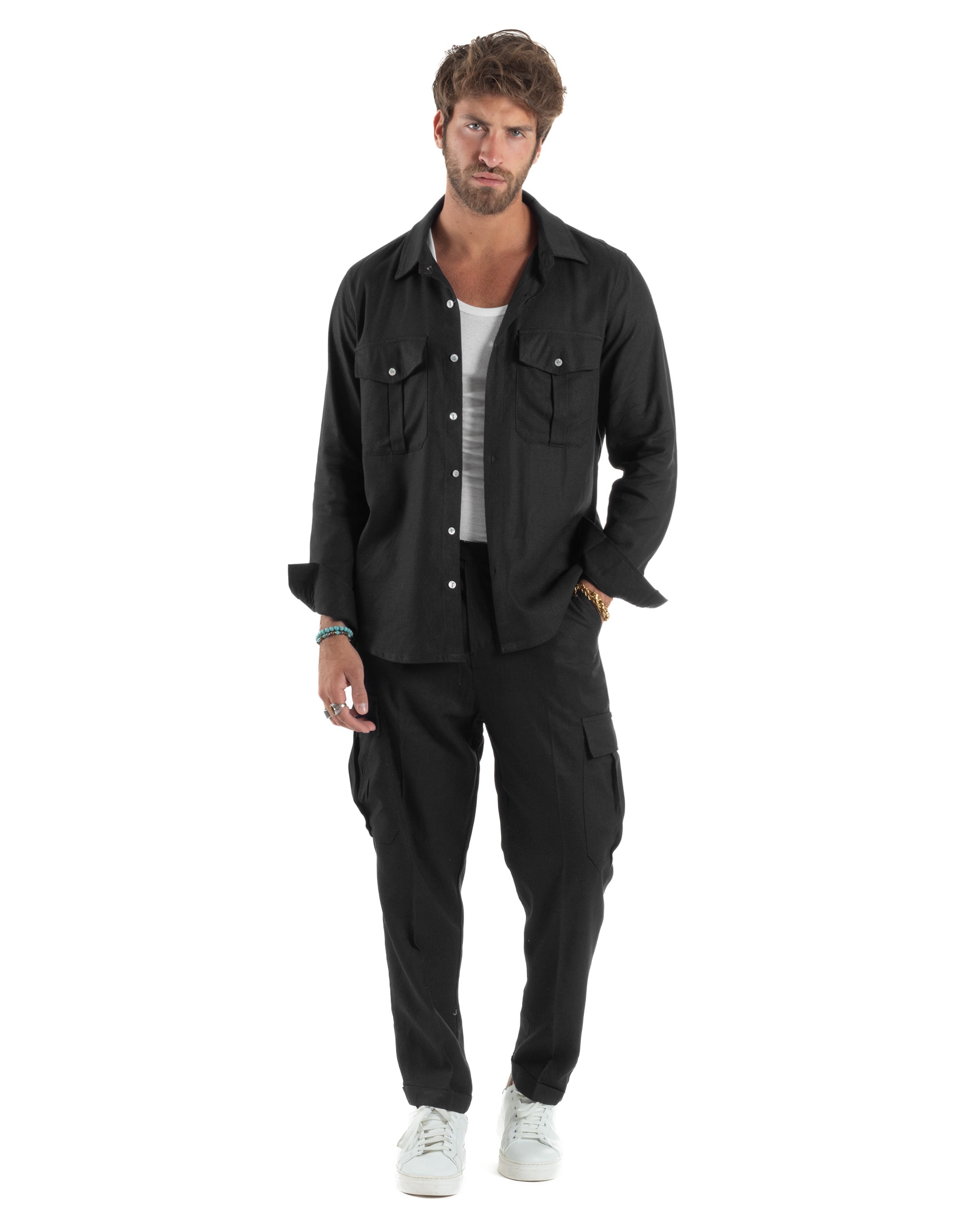 Outfit Camicia Pantaloni Cargo Lino OU2511A