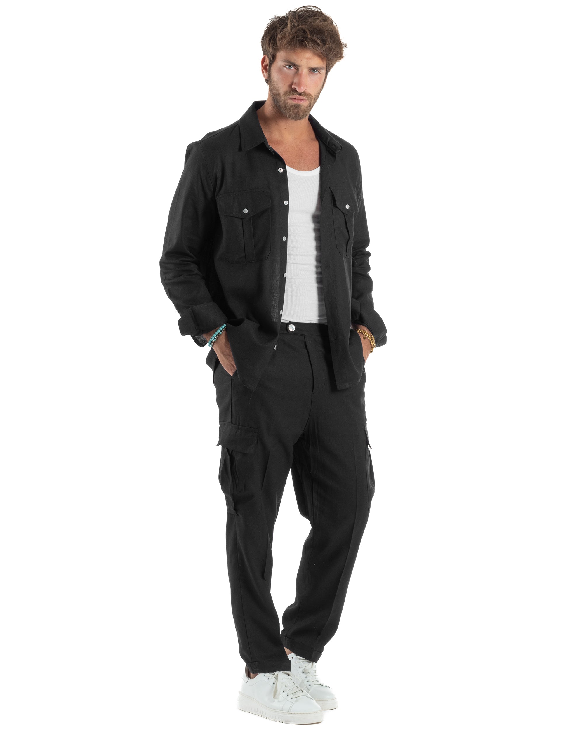 Outfit Camicia Pantaloni Cargo Lino OU2511A