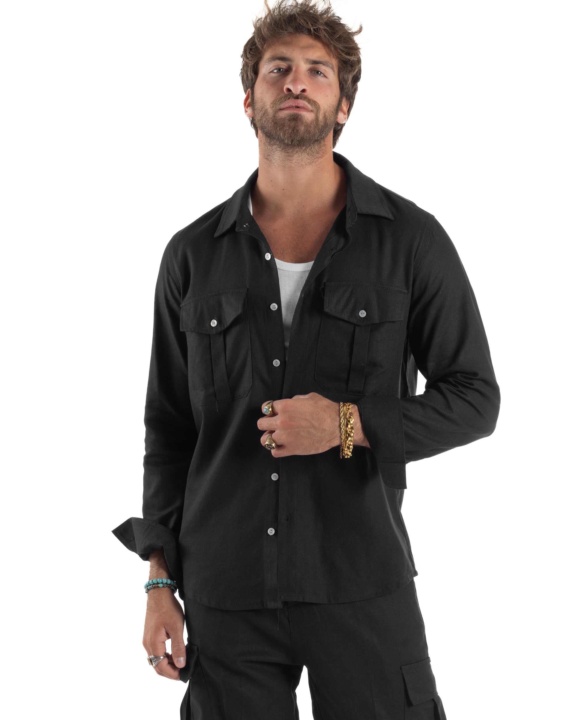 Outfit Camicia Pantaloni Cargo Lino OU2511A