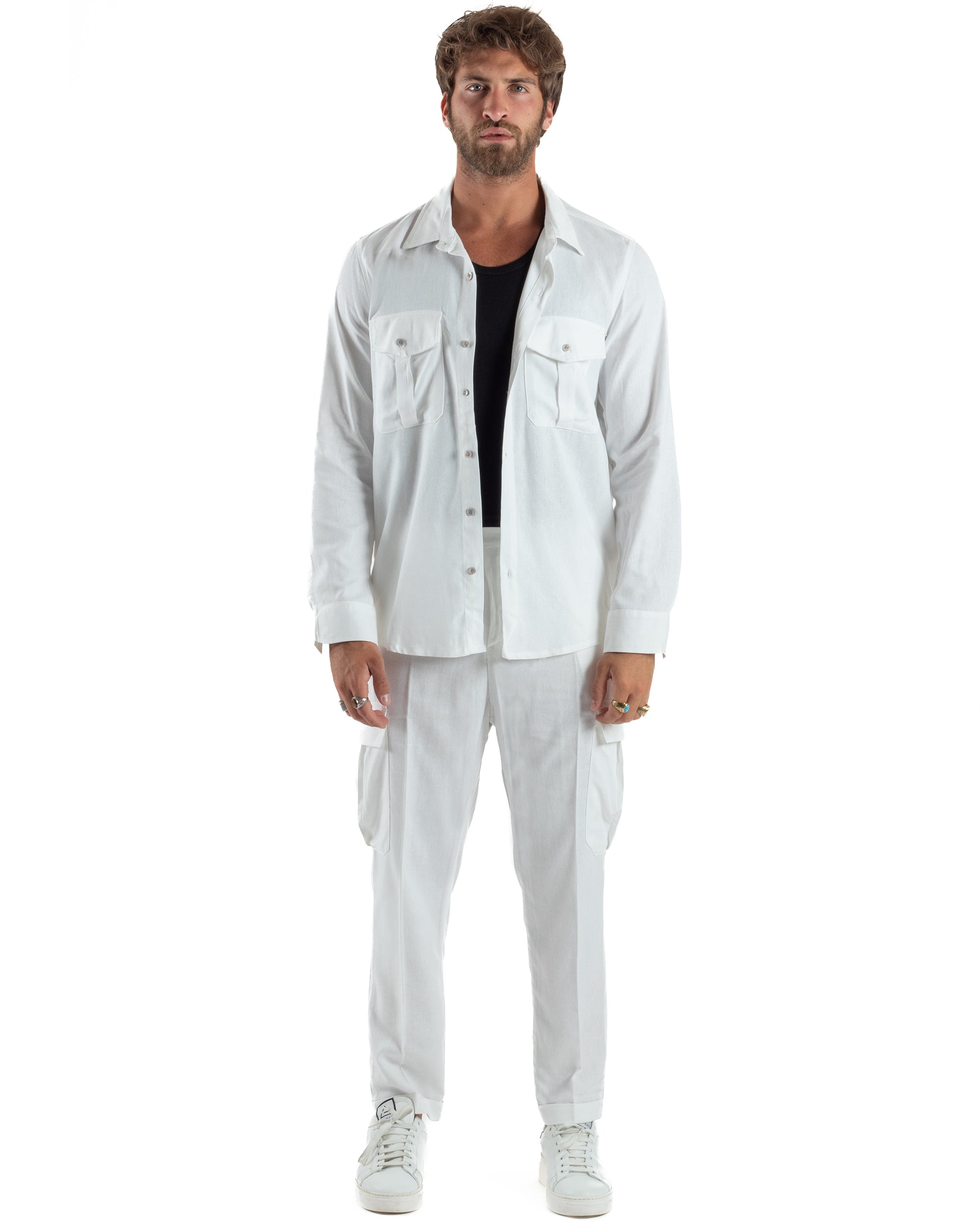 Outfit Camicia Pantaloni Cargo Lino OU2512A