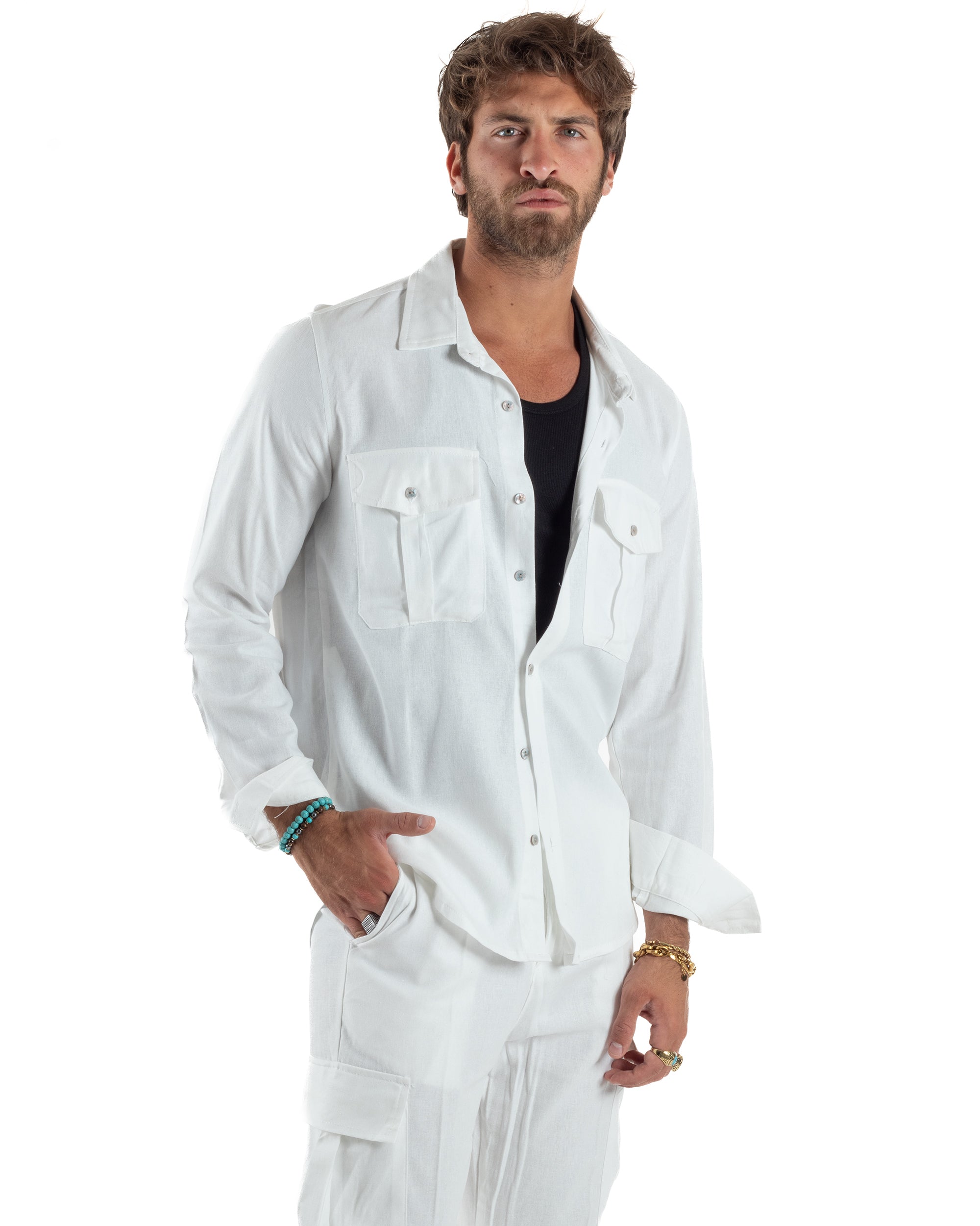 Outfit Camicia Pantaloni Cargo Lino OU2512A