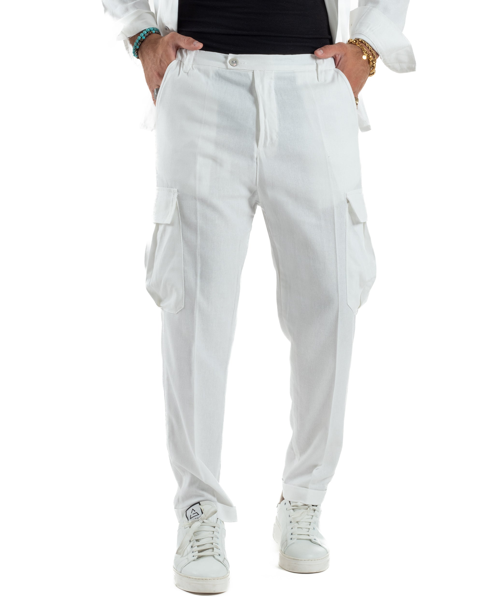 Outfit Camicia Pantaloni Cargo Lino OU2512A