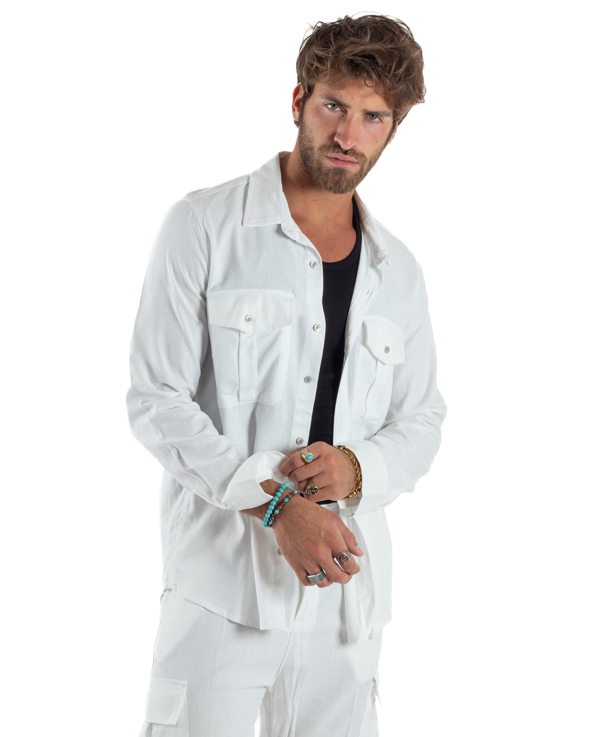 Outfit Camicia Pantaloni Cargo Lino OU2512A