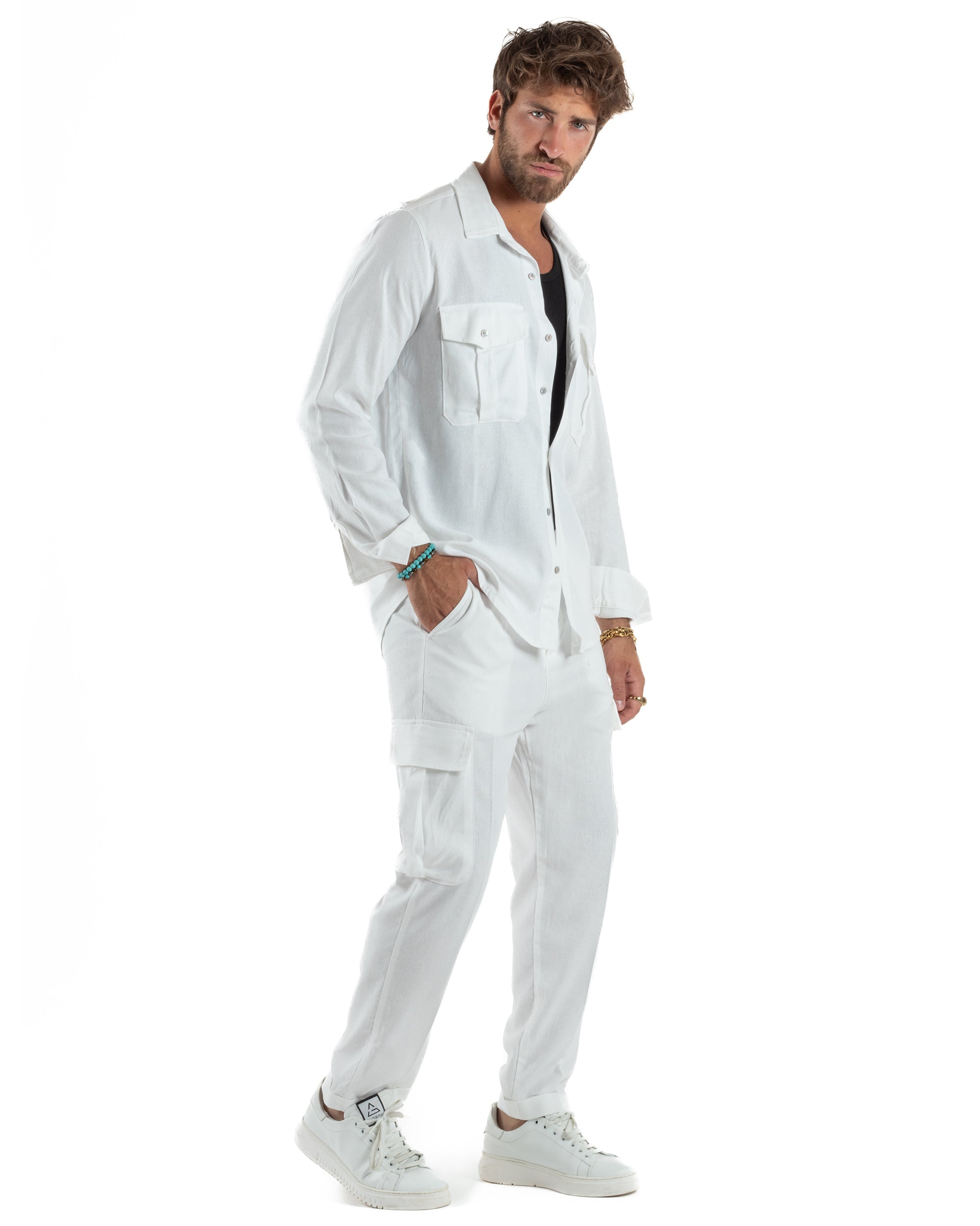 Outfit Camicia Pantaloni Cargo Lino OU2512A
