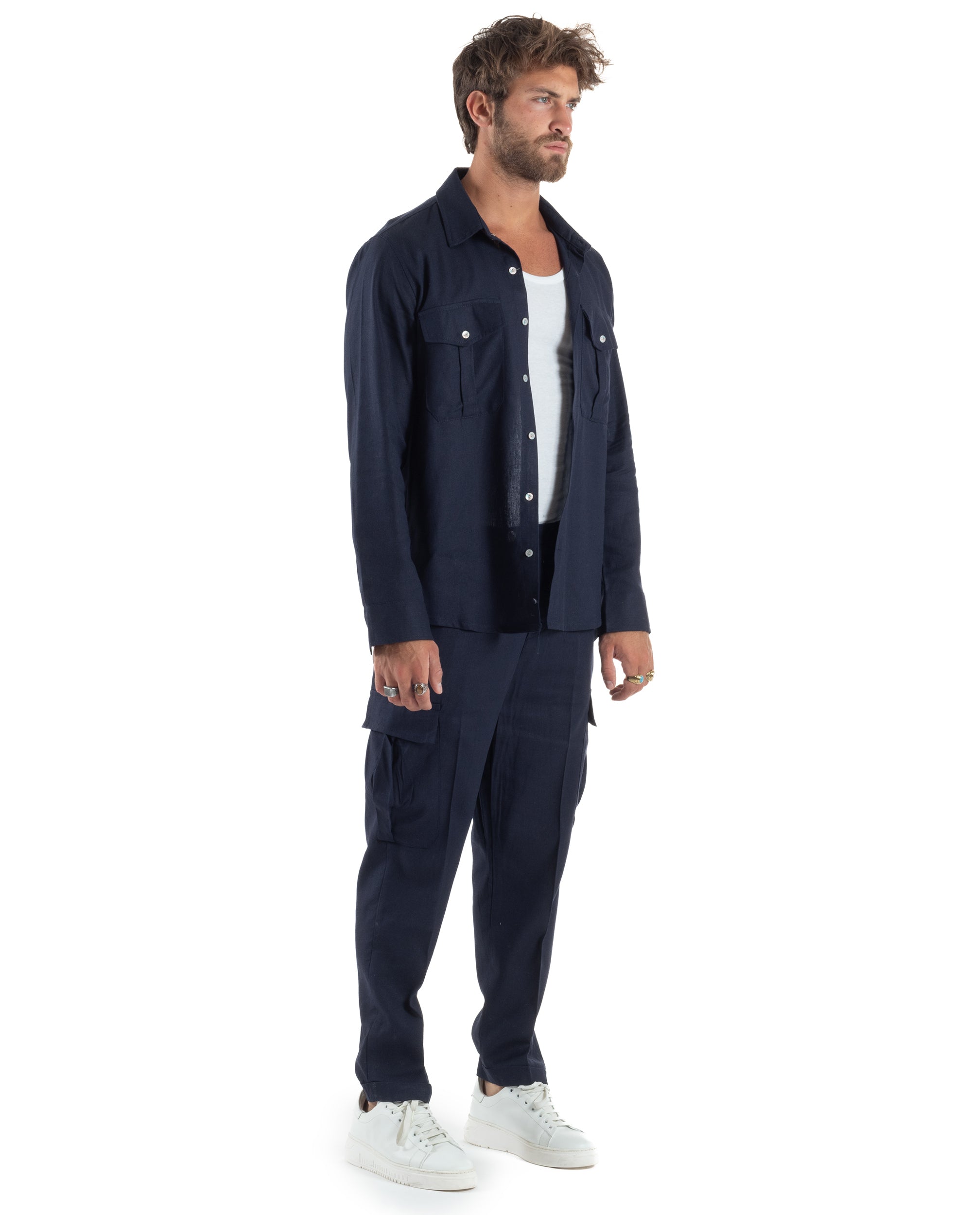 Outfit Camicia Pantaloni Cargo Lino OU2513A
