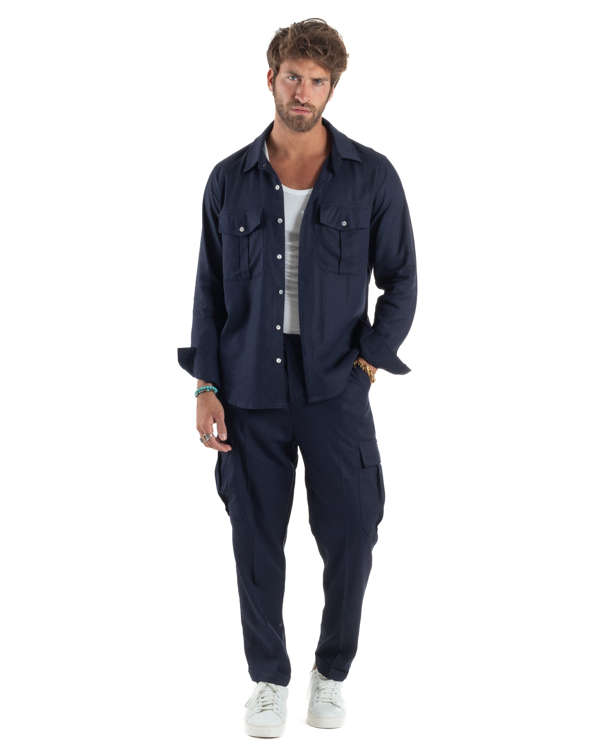 Outfit Camicia Pantaloni Cargo Lino OU2513A