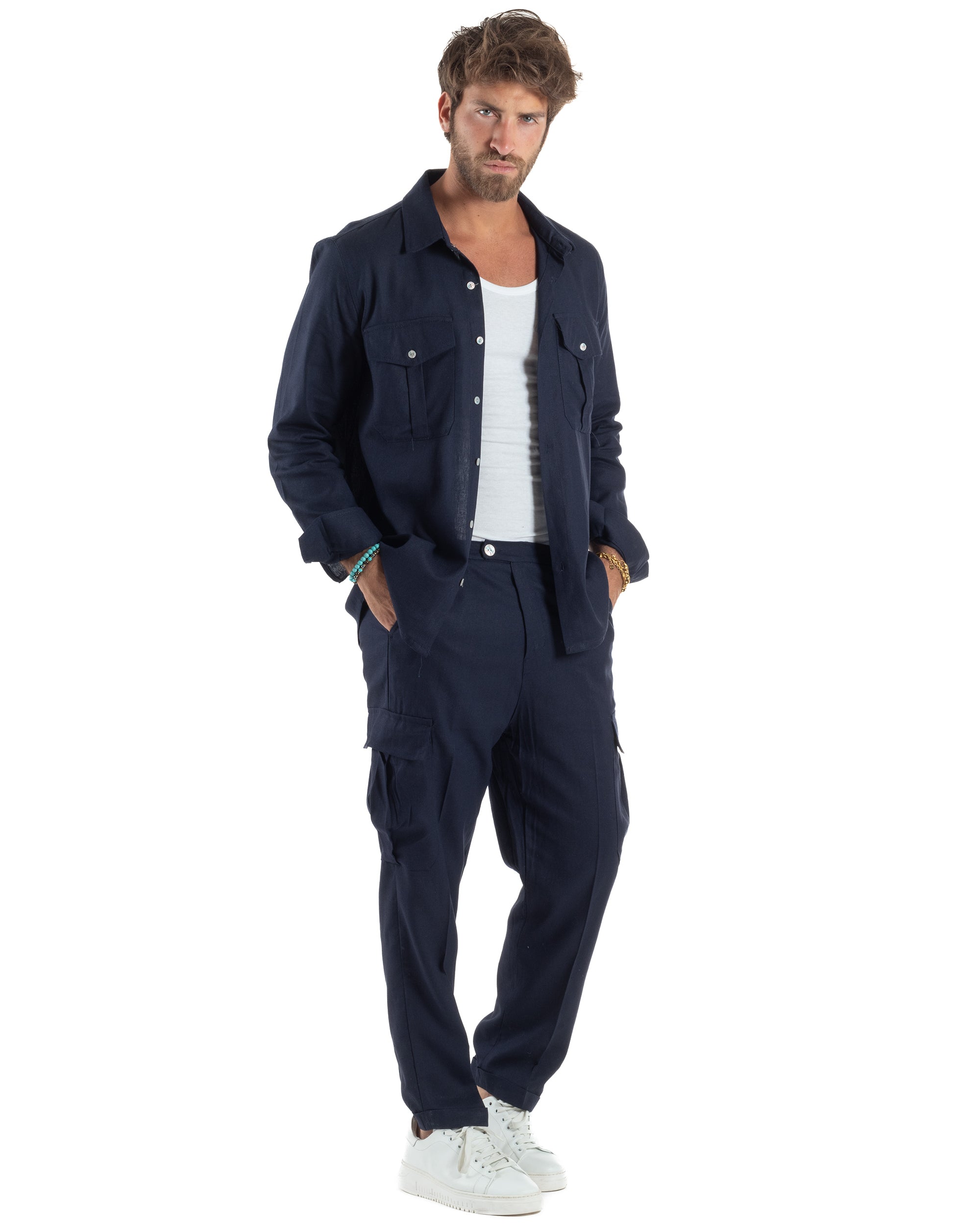 Outfit Camicia Pantaloni Cargo Lino OU2513A