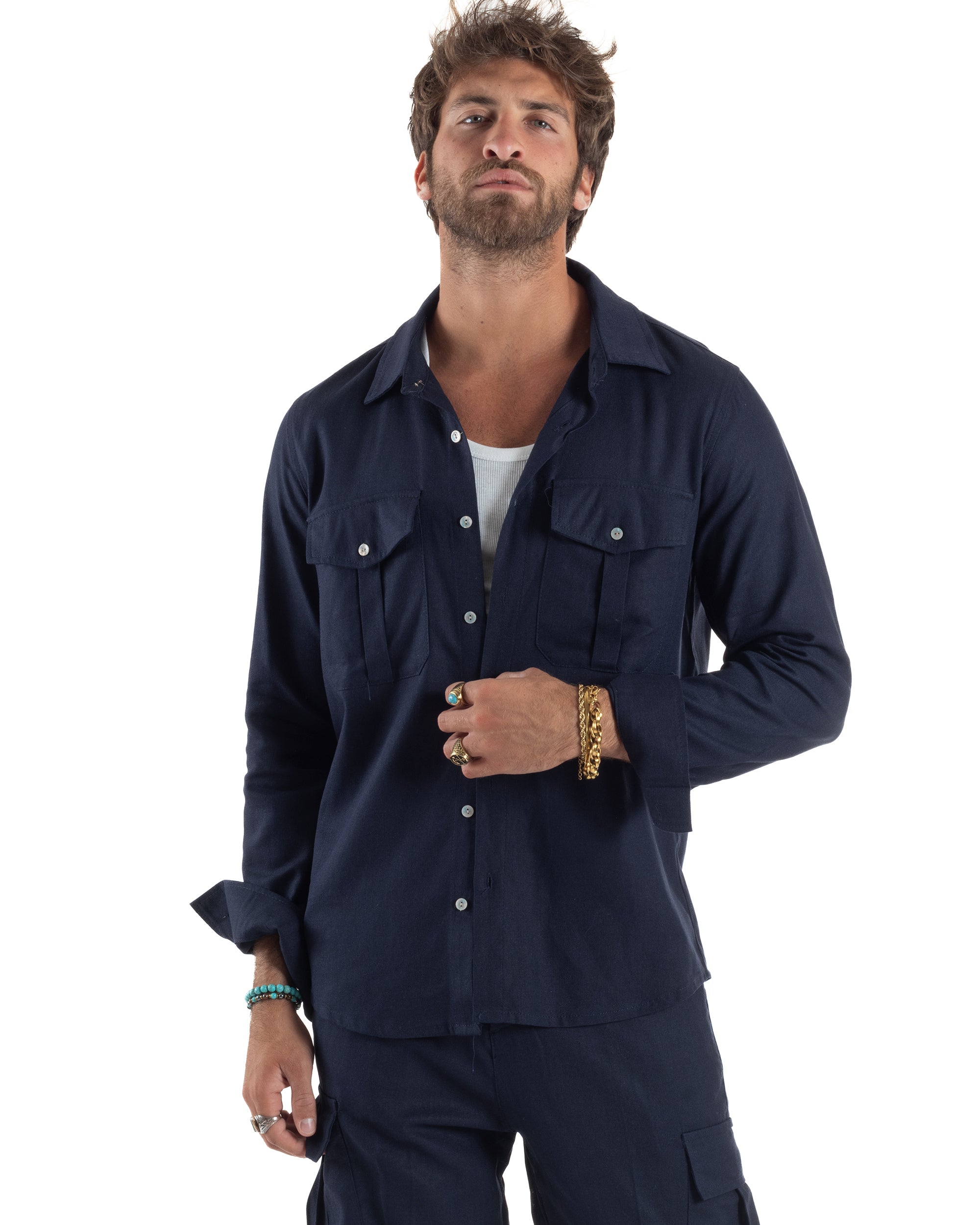 Outfit Camicia Pantaloni Cargo Lino OU2513A