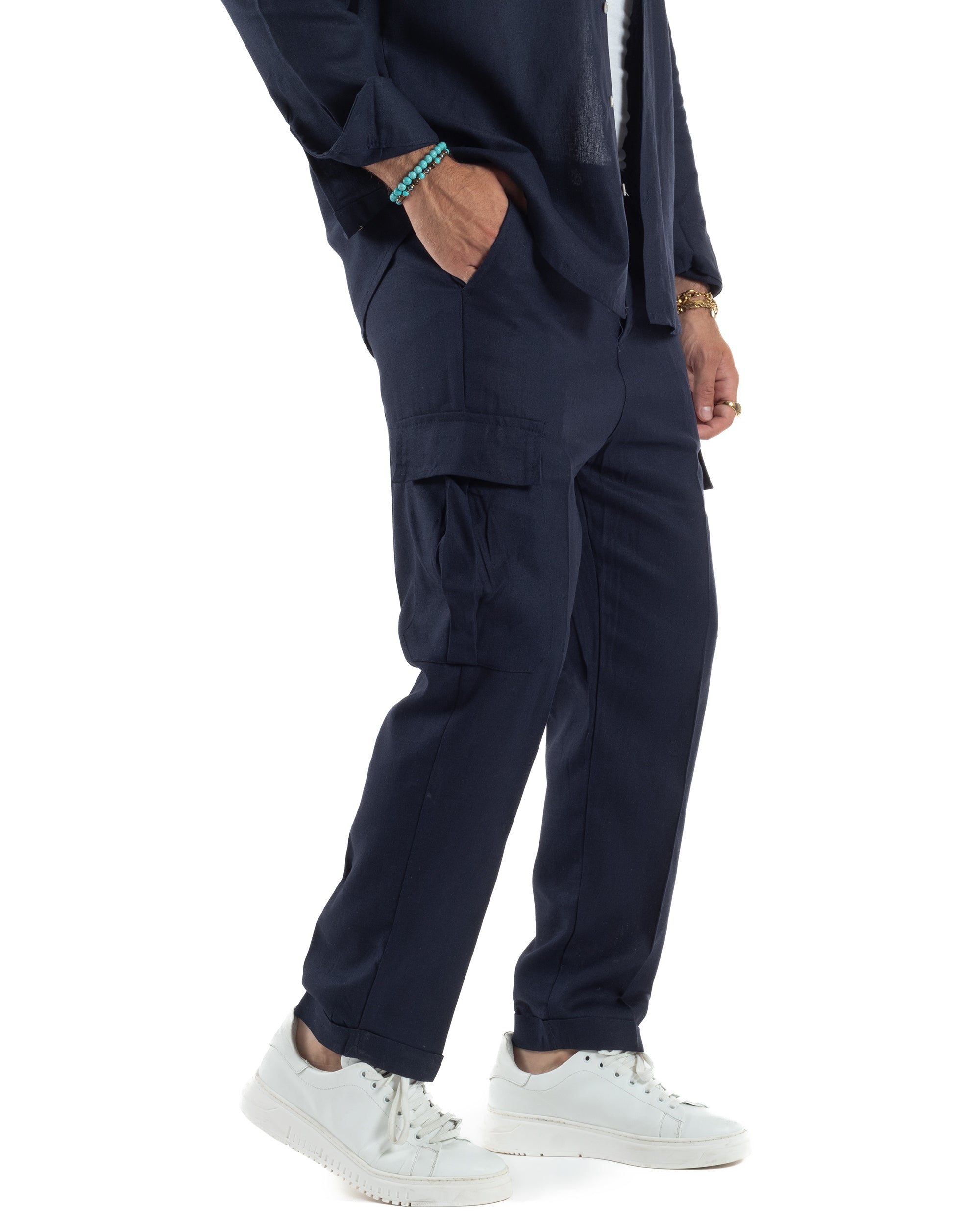 Outfit Camicia Pantaloni Cargo Lino OU2513A