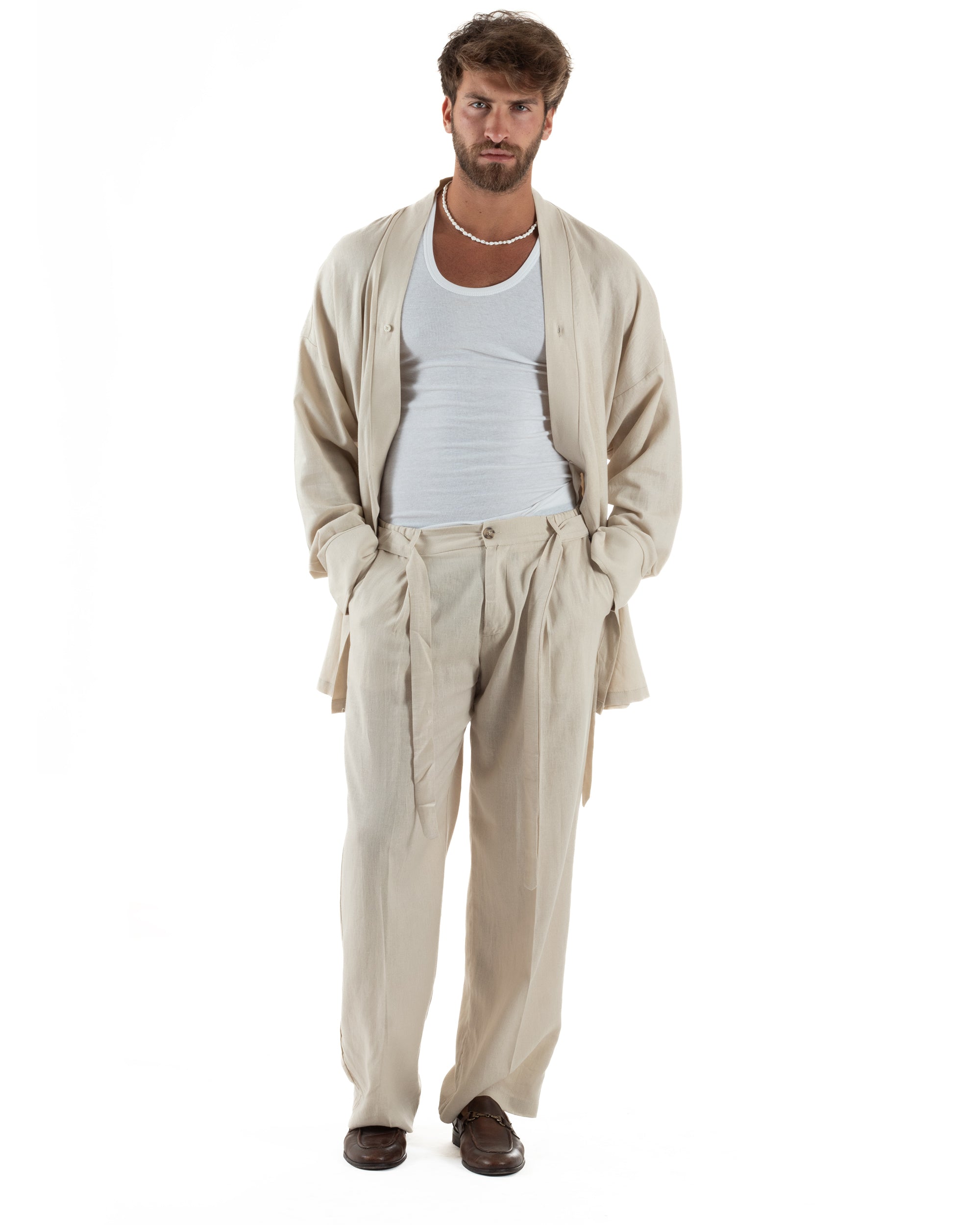 Men's Tracksuit Set PolyCotton Print Warm Tracksuit Hoodie Elastic Pants White GIOSAL-OU2482A
