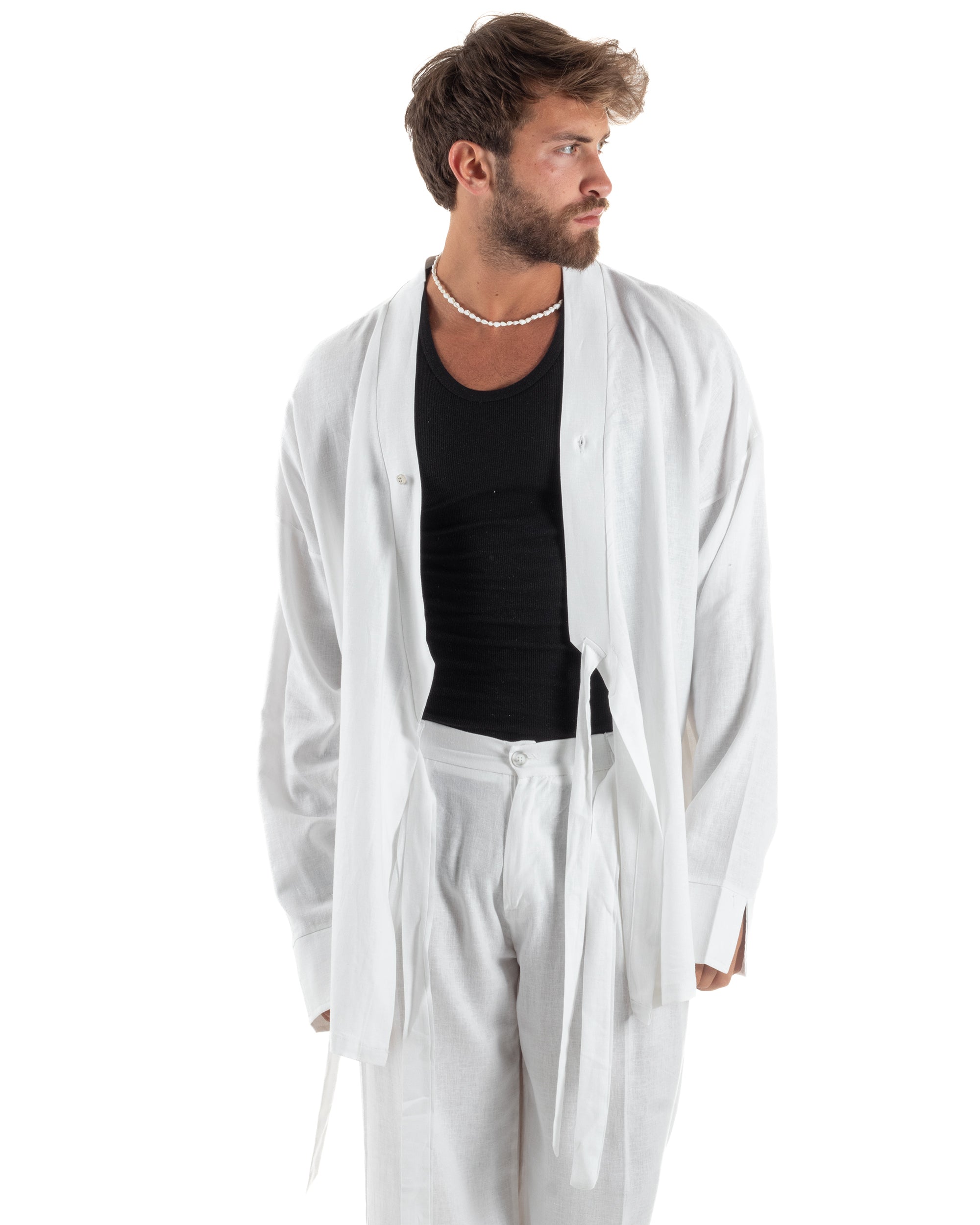 Men's Tracksuit Set PolyCotton Print Warm Tracksuit Hoodie Elastic Pants White GIOSAL-OU2482A